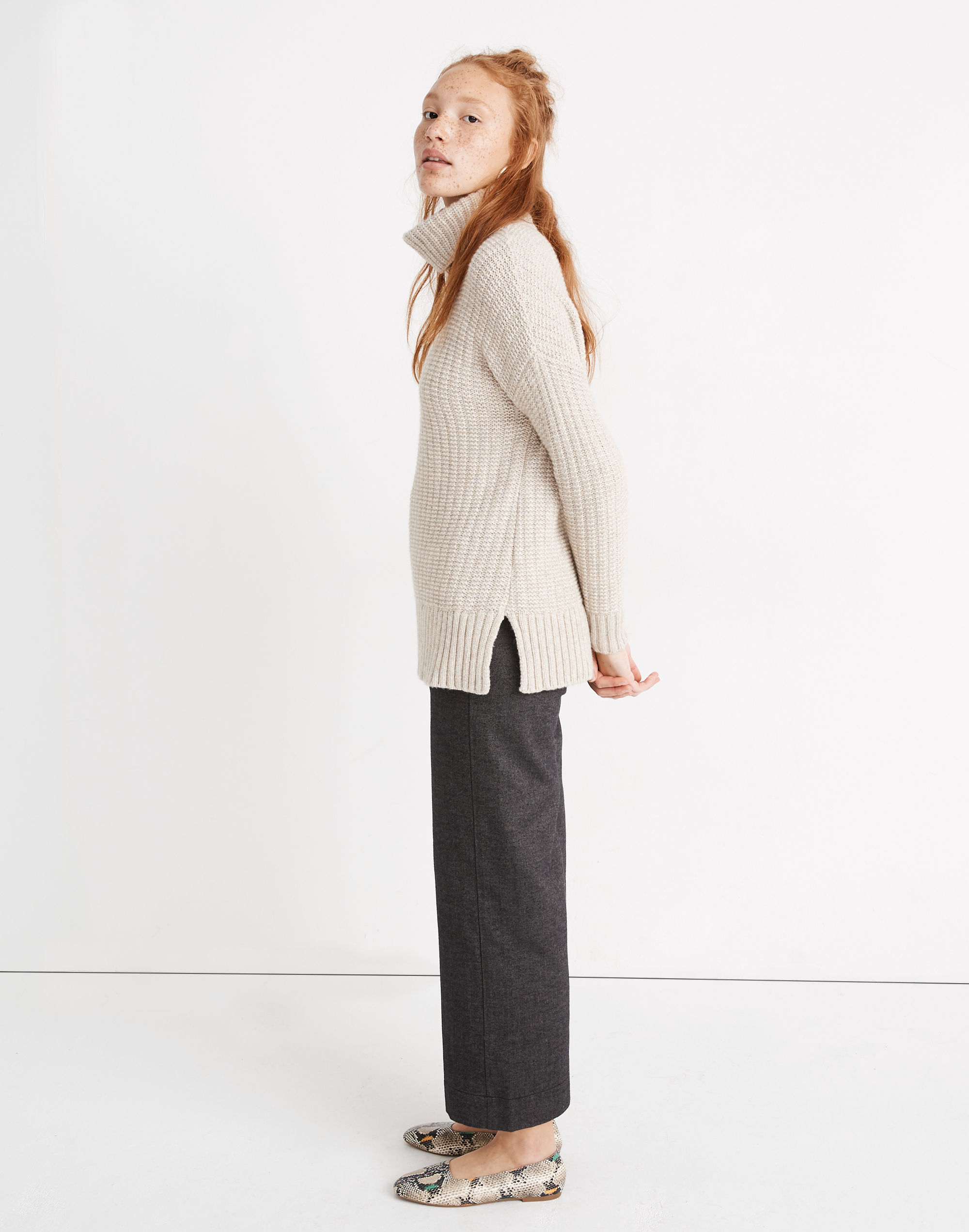 Ribbed Turtleneck Tunic Sweater