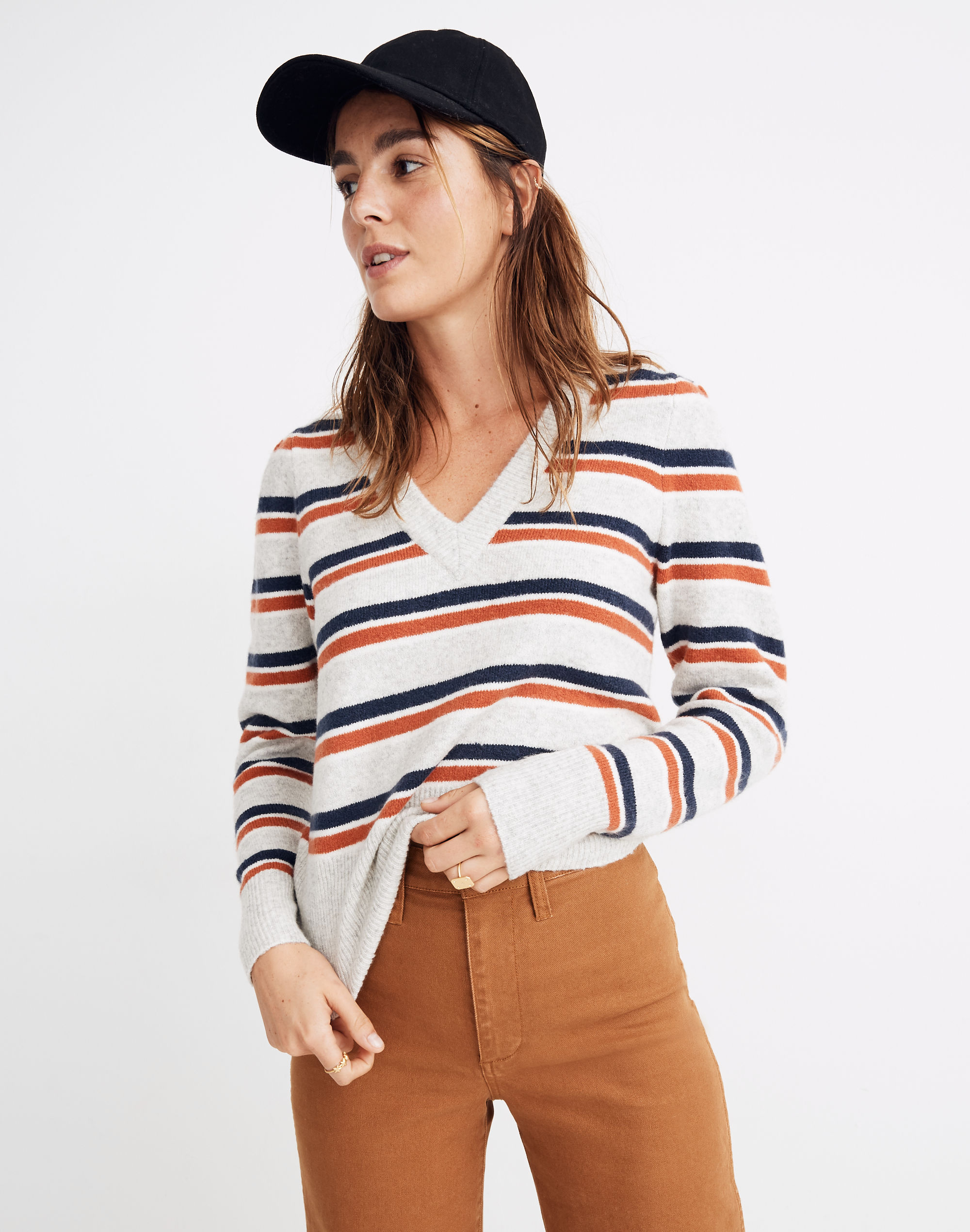 striped westgate v-neck sweater in coziest yarn