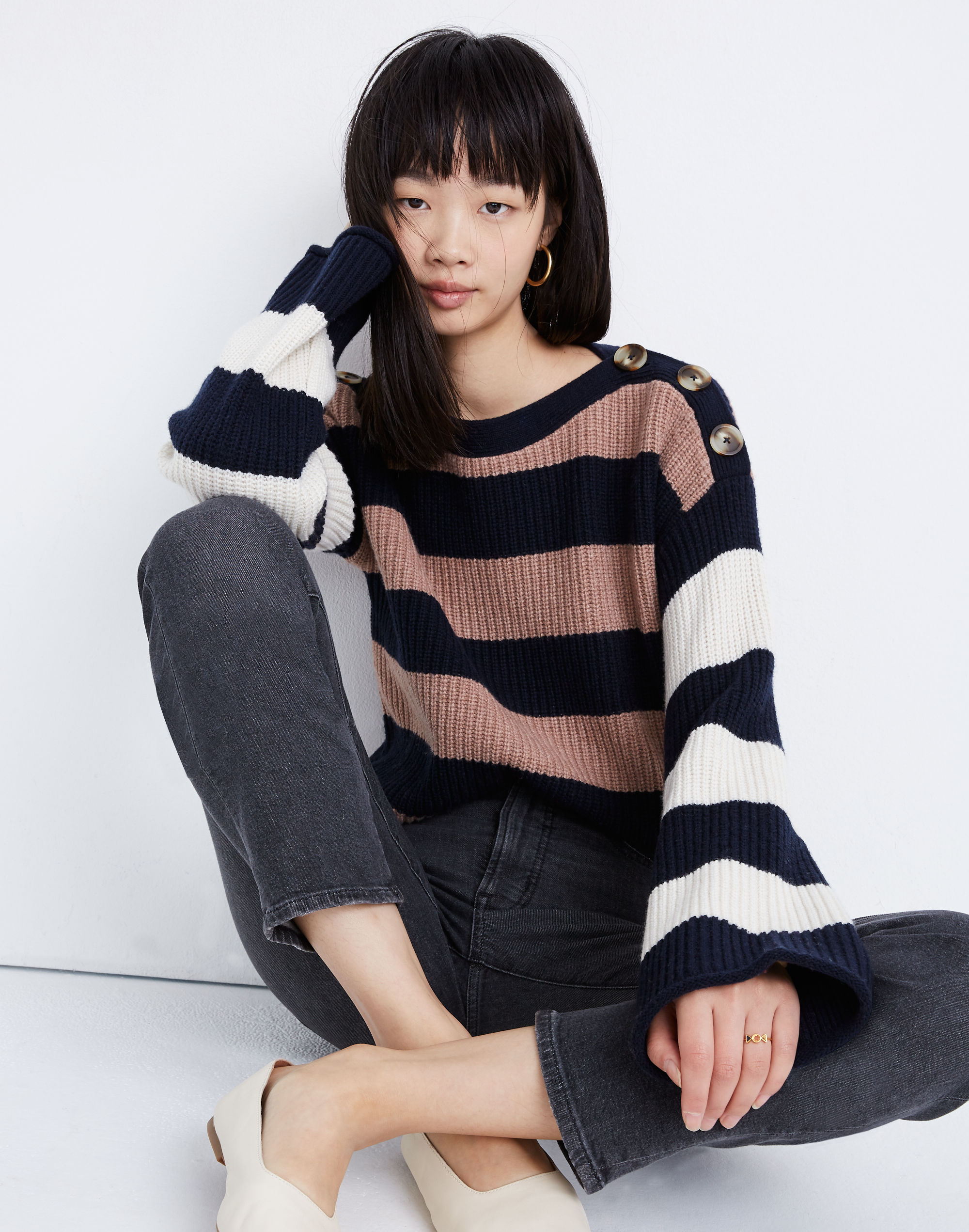 Calloway Boatneck Pullover Sweater in Stripe Mix