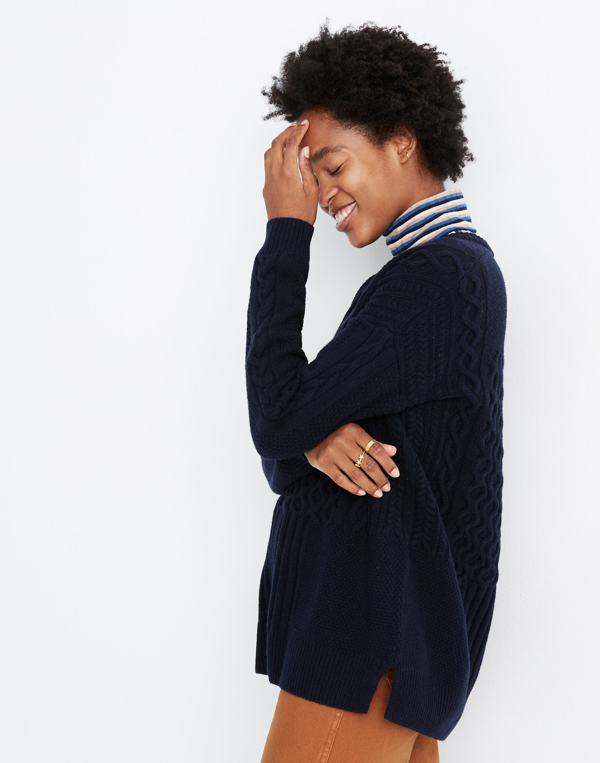 Patchwork Cableknit Tunic Sweater