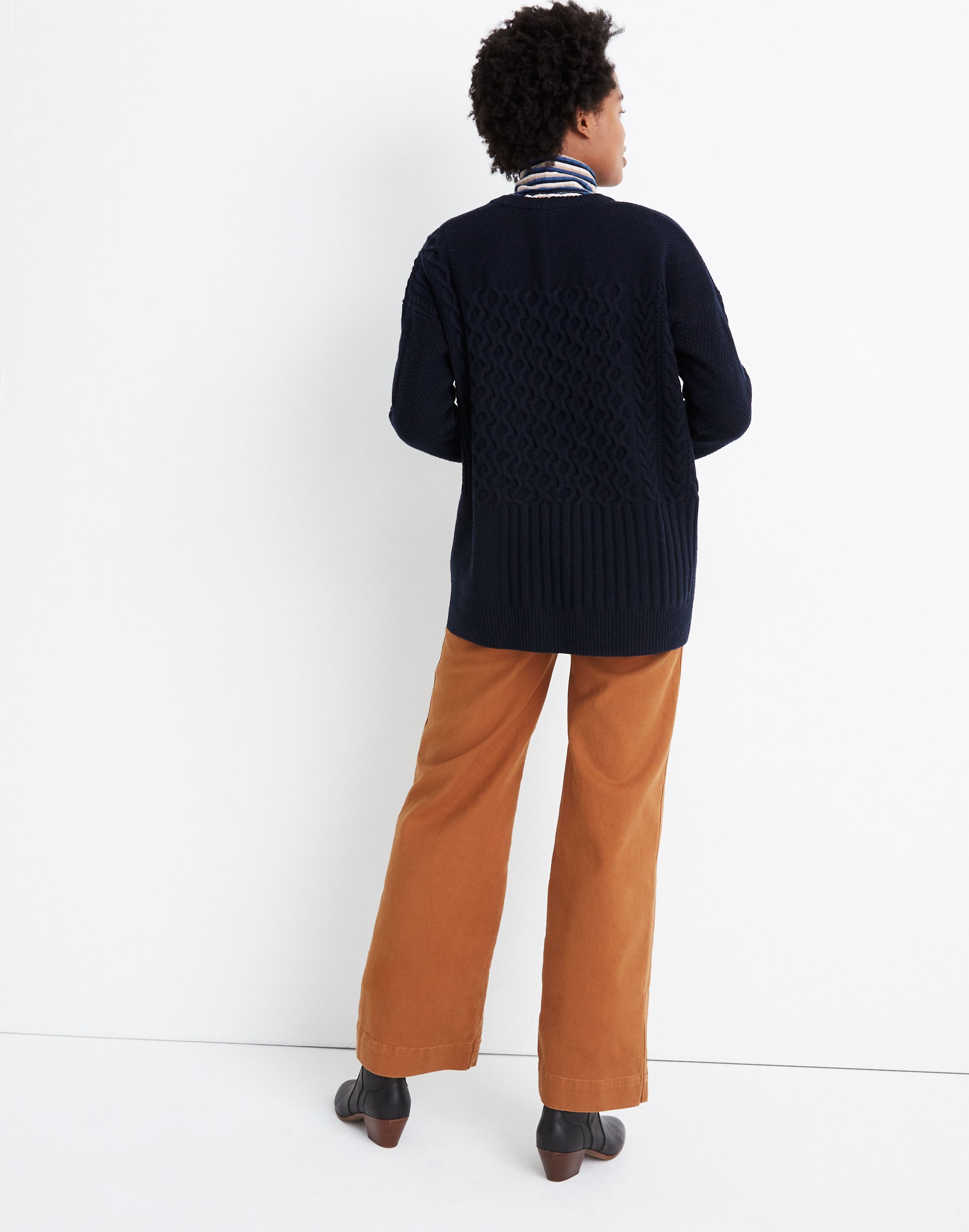 Patchwork Cableknit Tunic Sweater