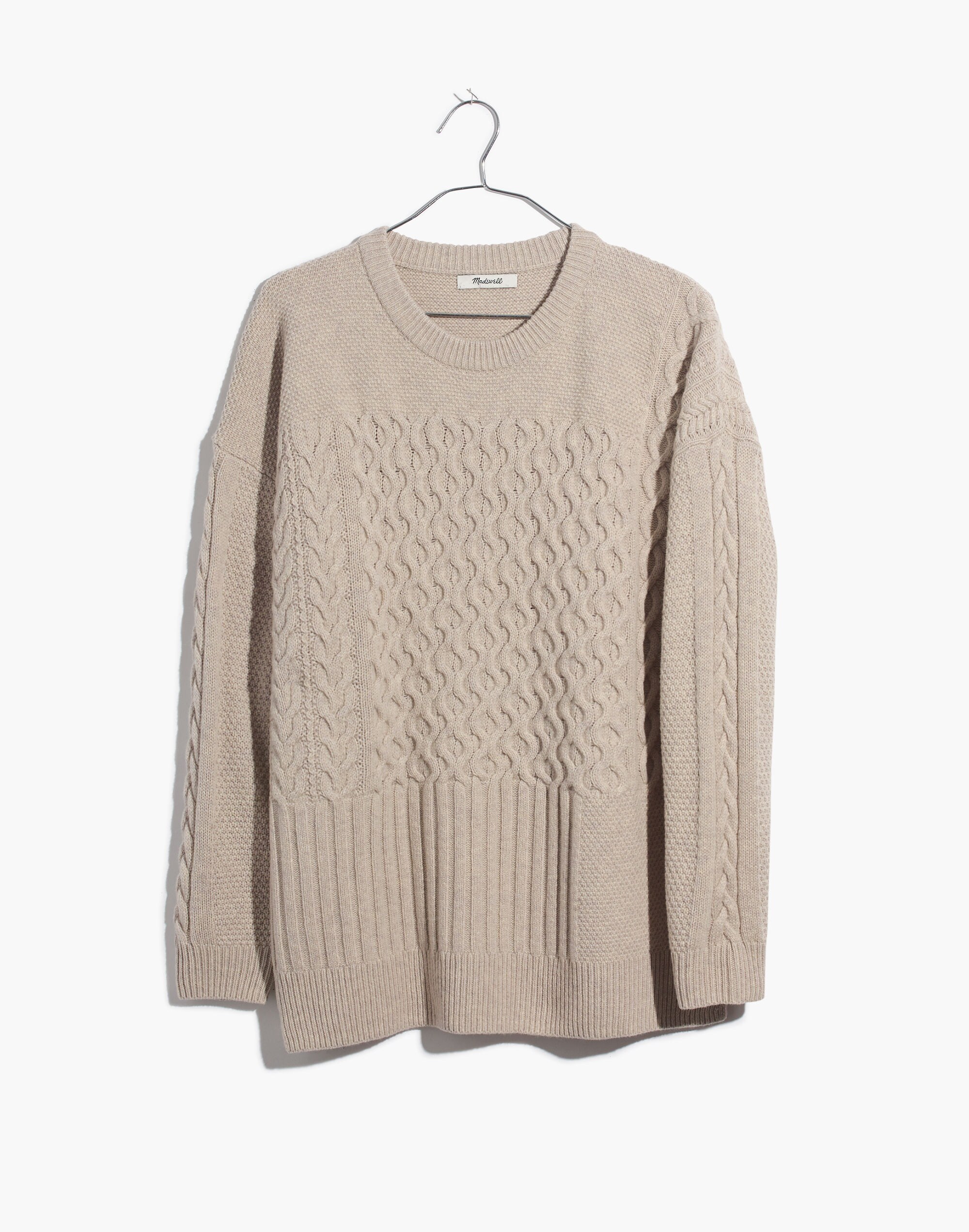 Patchwork Cableknit Tunic Sweater