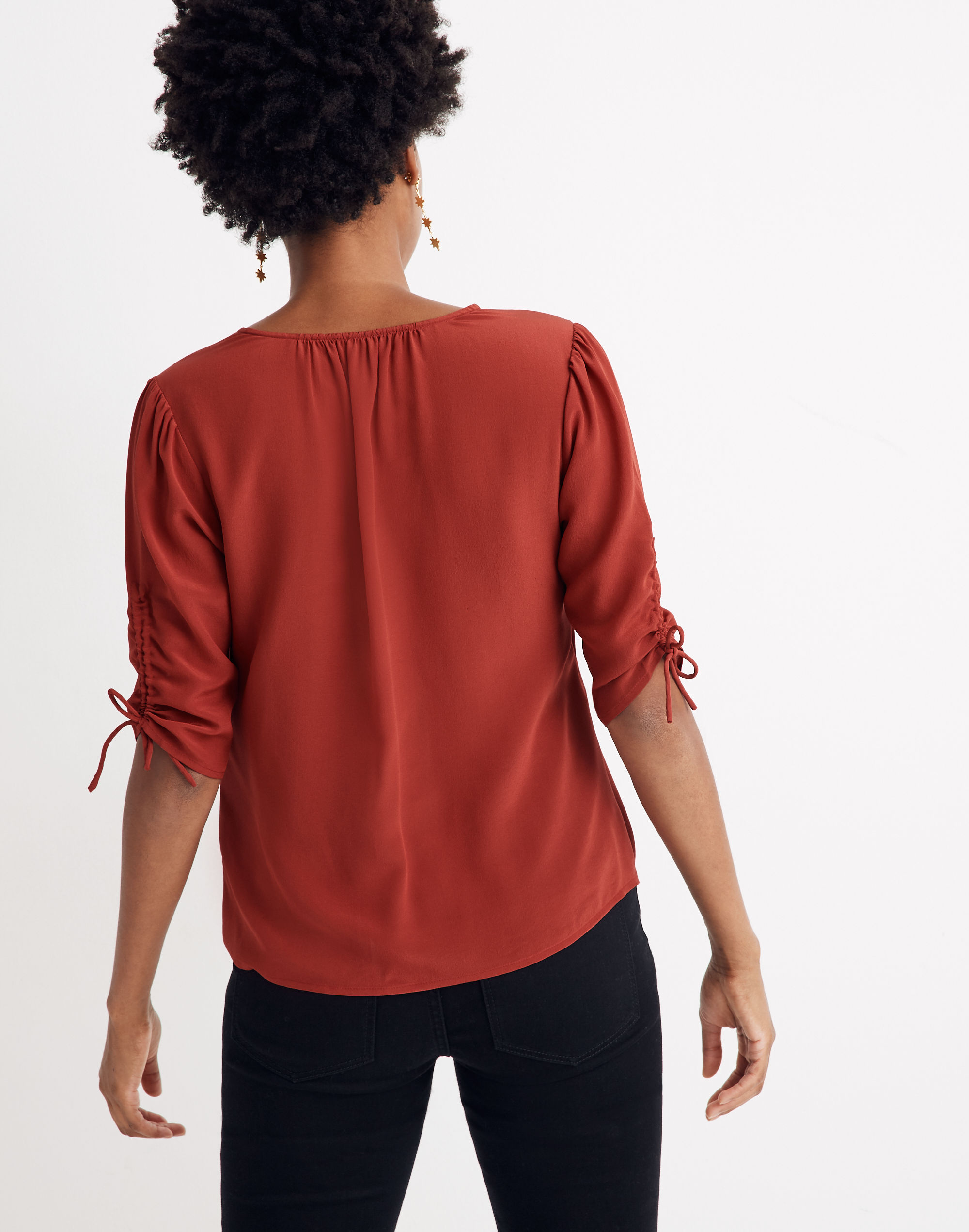 Silk Cinch-Sleeve Top