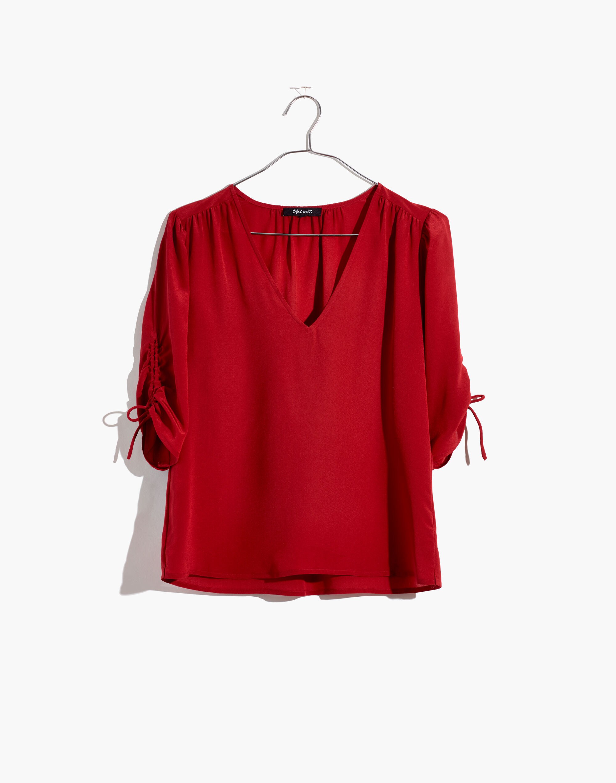 Silk Cinch-Sleeve Top