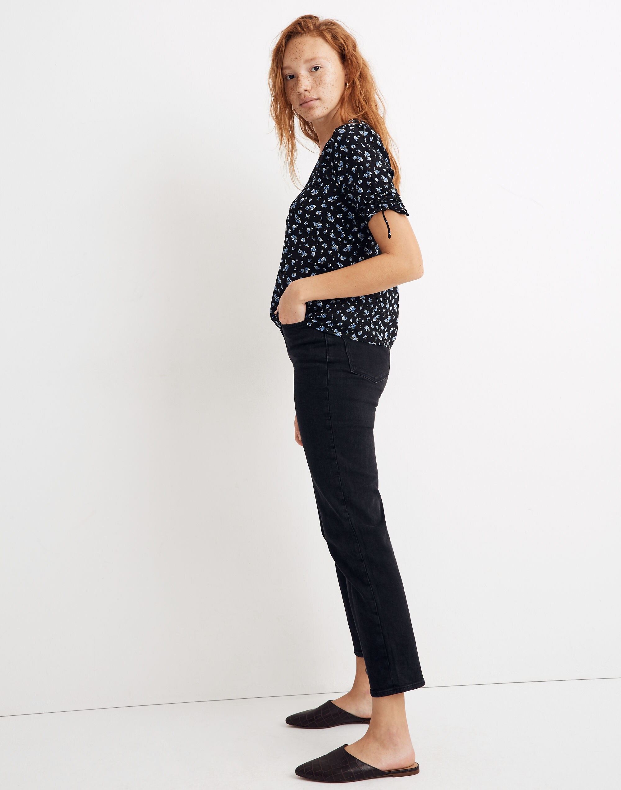 Silk Cinch-Sleeve Top in Baby's Breath