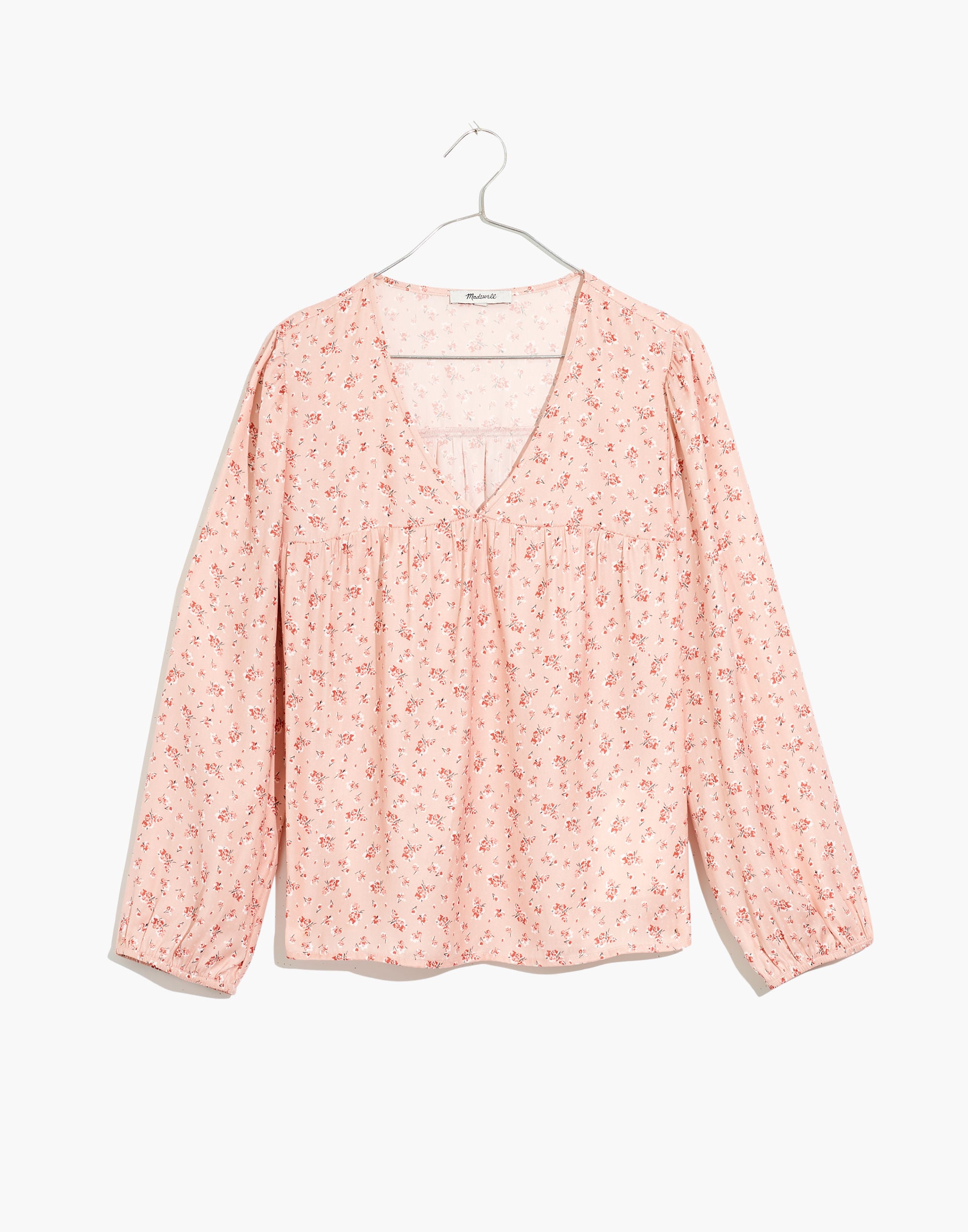 Satin Puff-Sleeve V-Neck Top in Baby's Breath