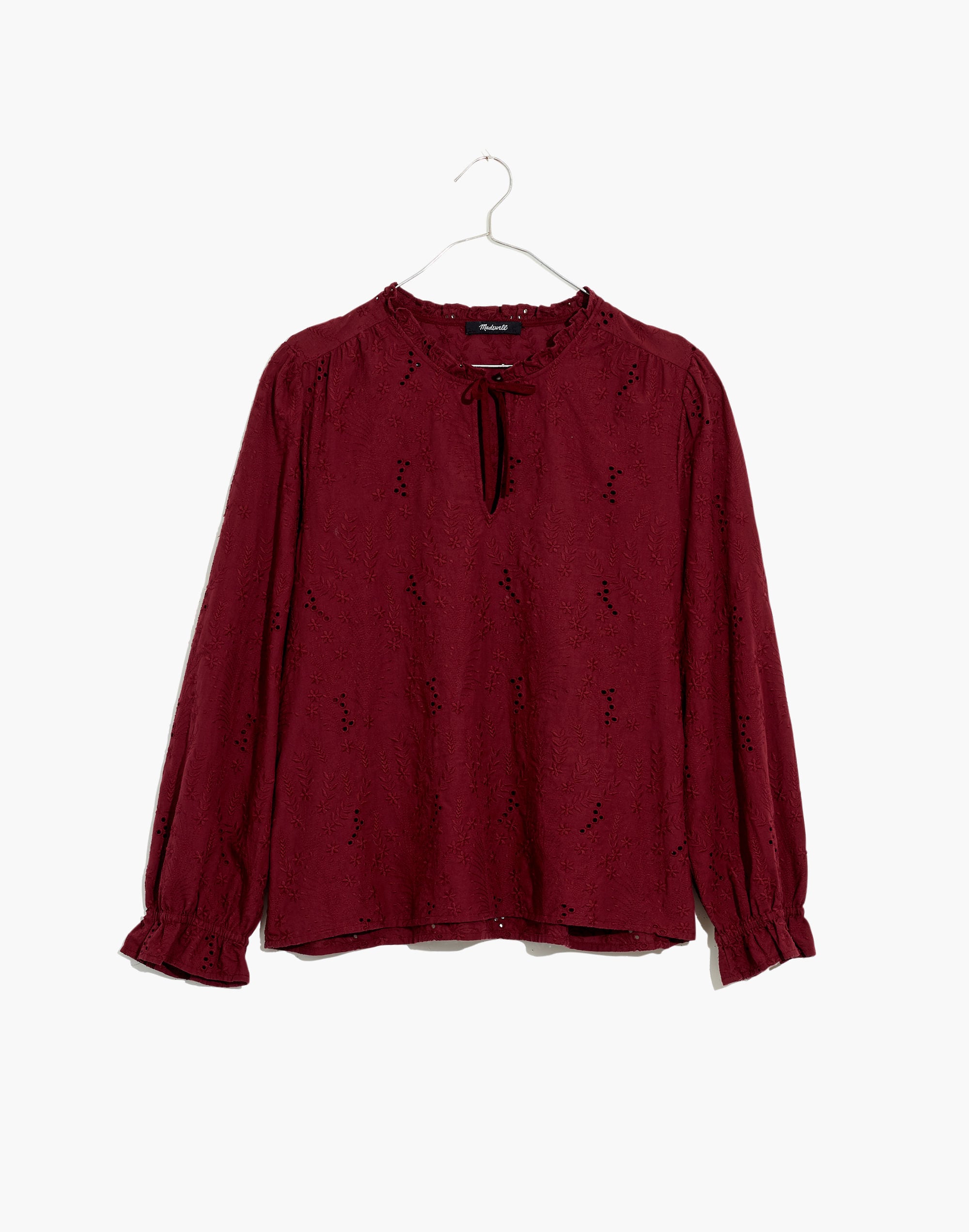 Embroidered Eyelet Ruffled Popover Top