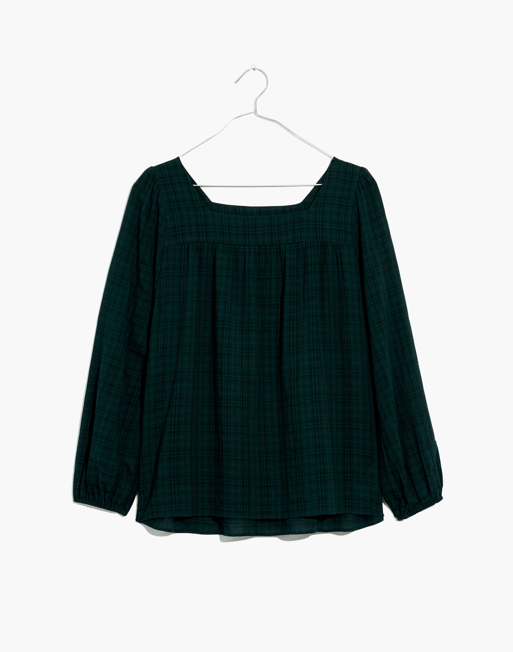 Plaid Square-Neck Peasant Top
