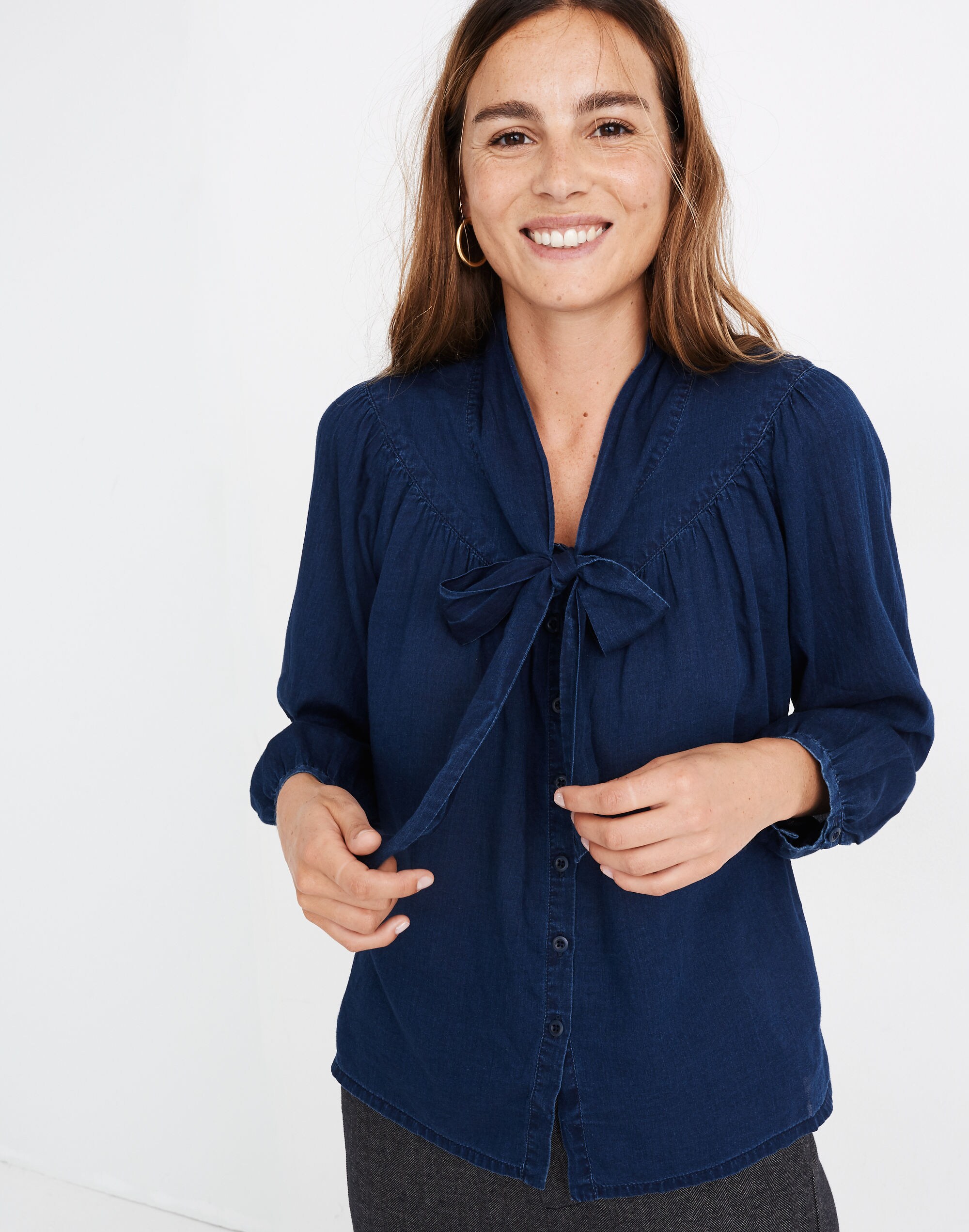 Indigo Tie-Neck Shirt