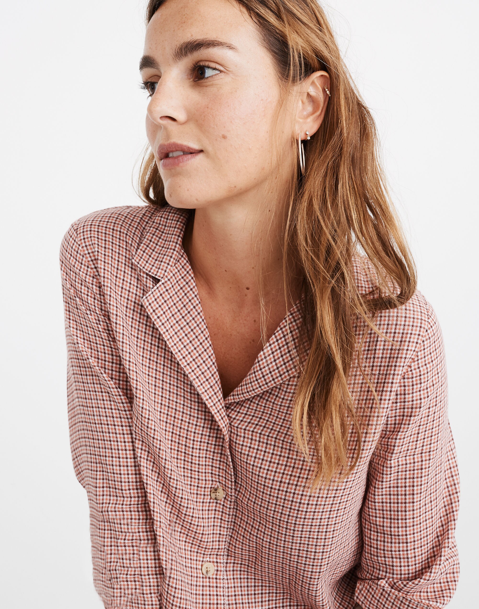 Plaid Button-Front Pajama Shirt