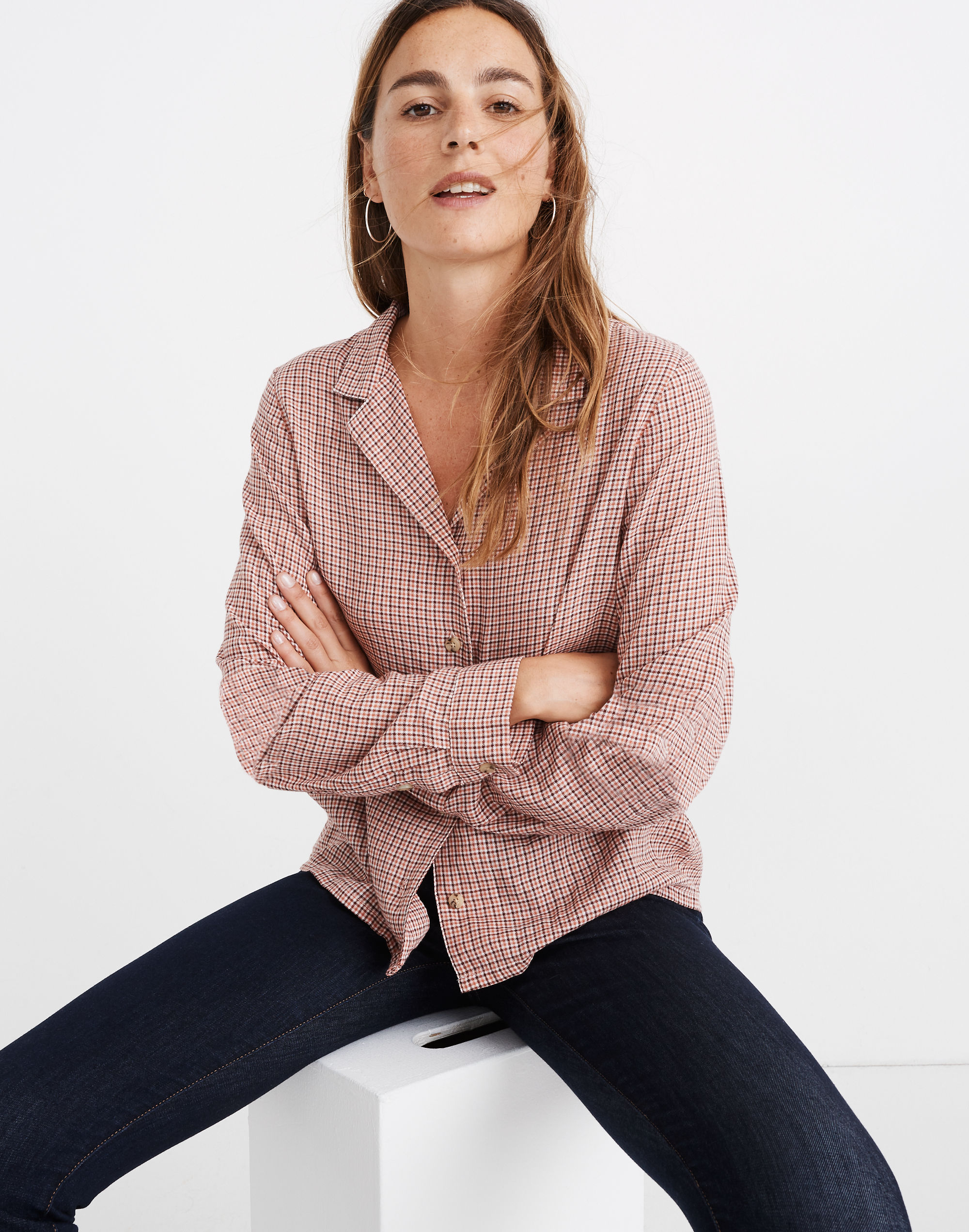 Plaid Button-Front Pajama Shirt