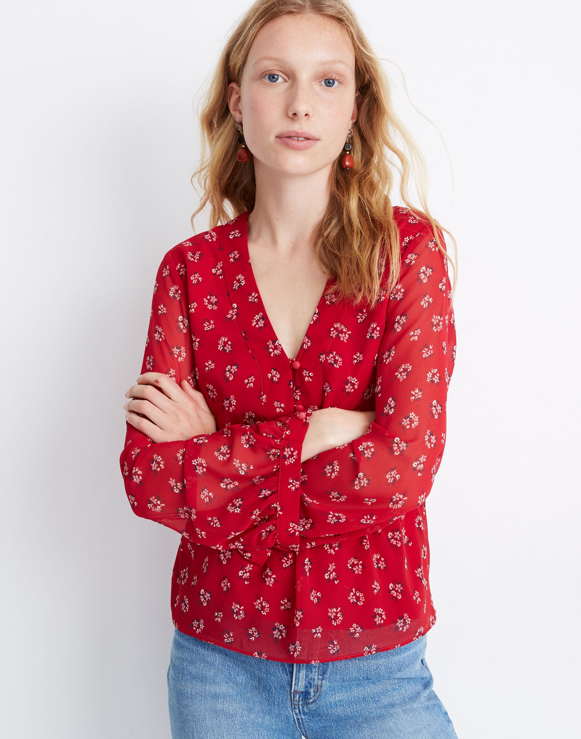 V-Neck Peplum Top in Little Lilies