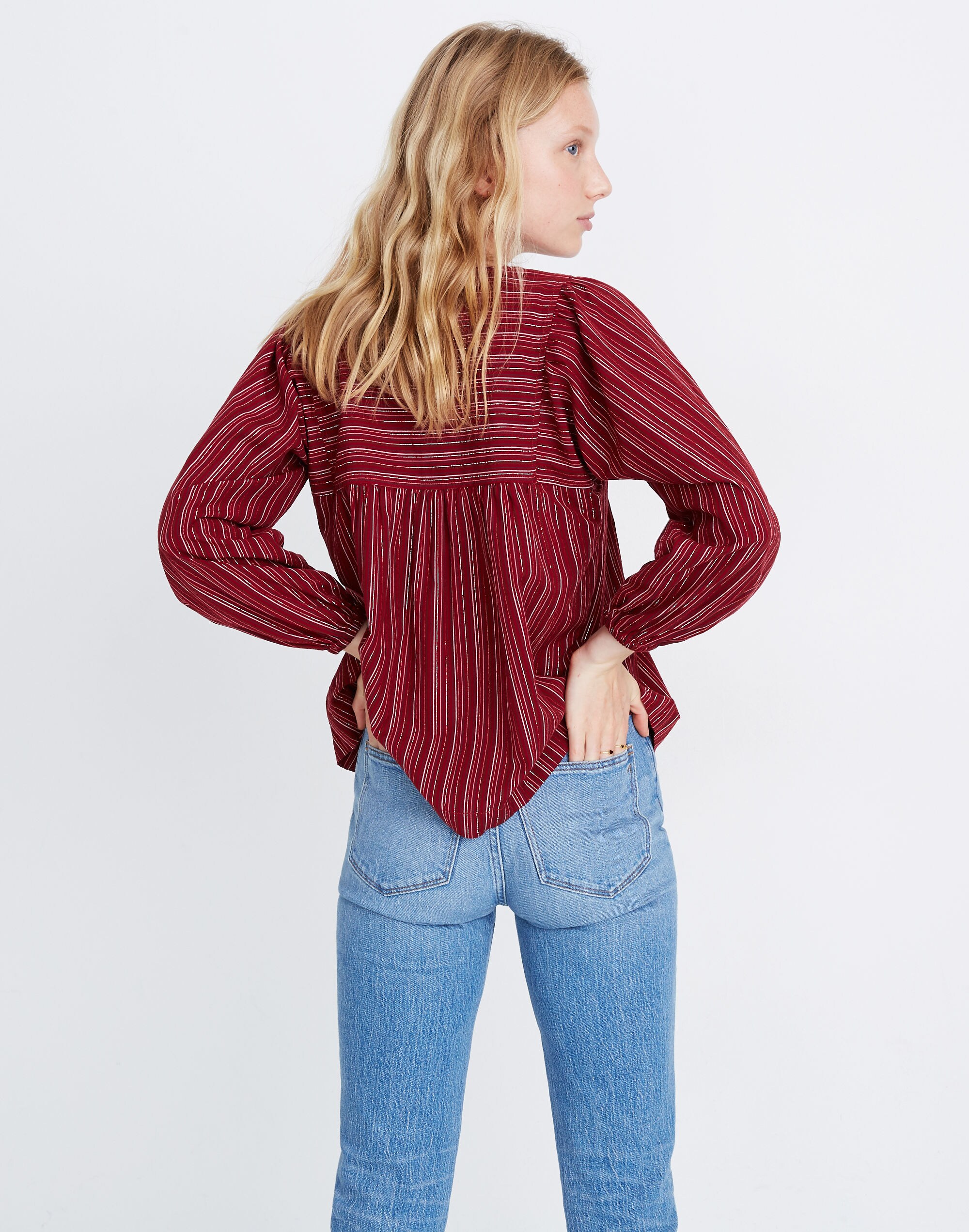 Swingy Peasant Top in Metallic Stripe