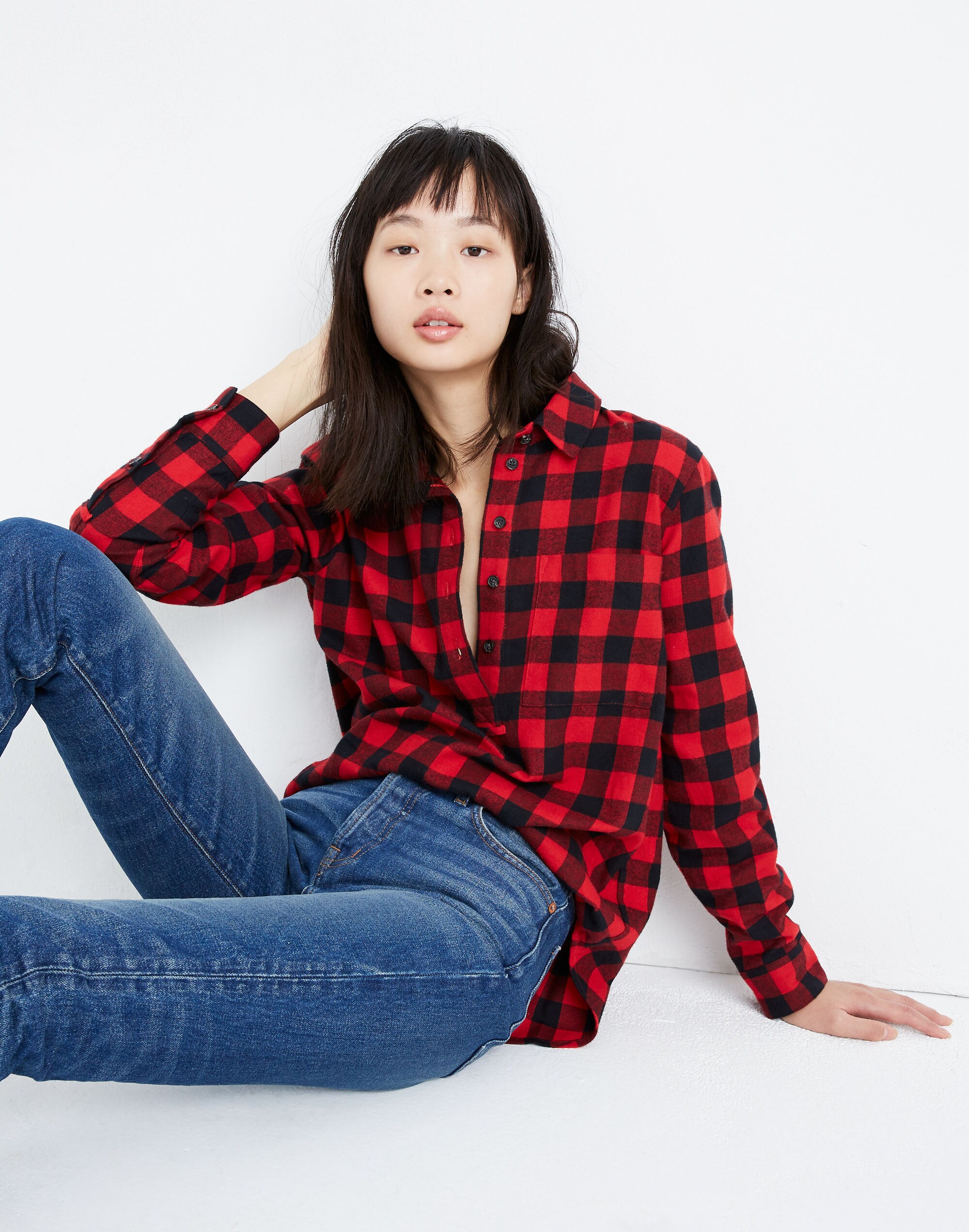 Flannel Popover Shirt in Buffalo Check