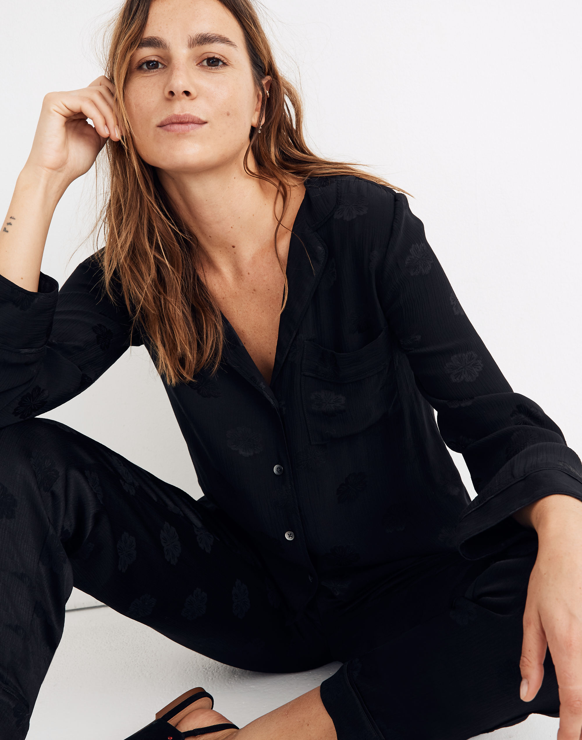 Floral Jacquard Pajama Shirt