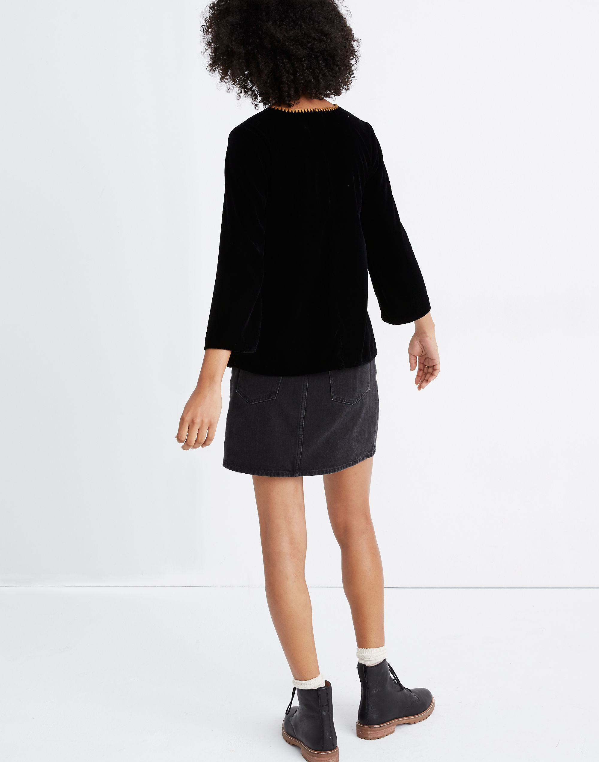 Embroidered Velvet Top