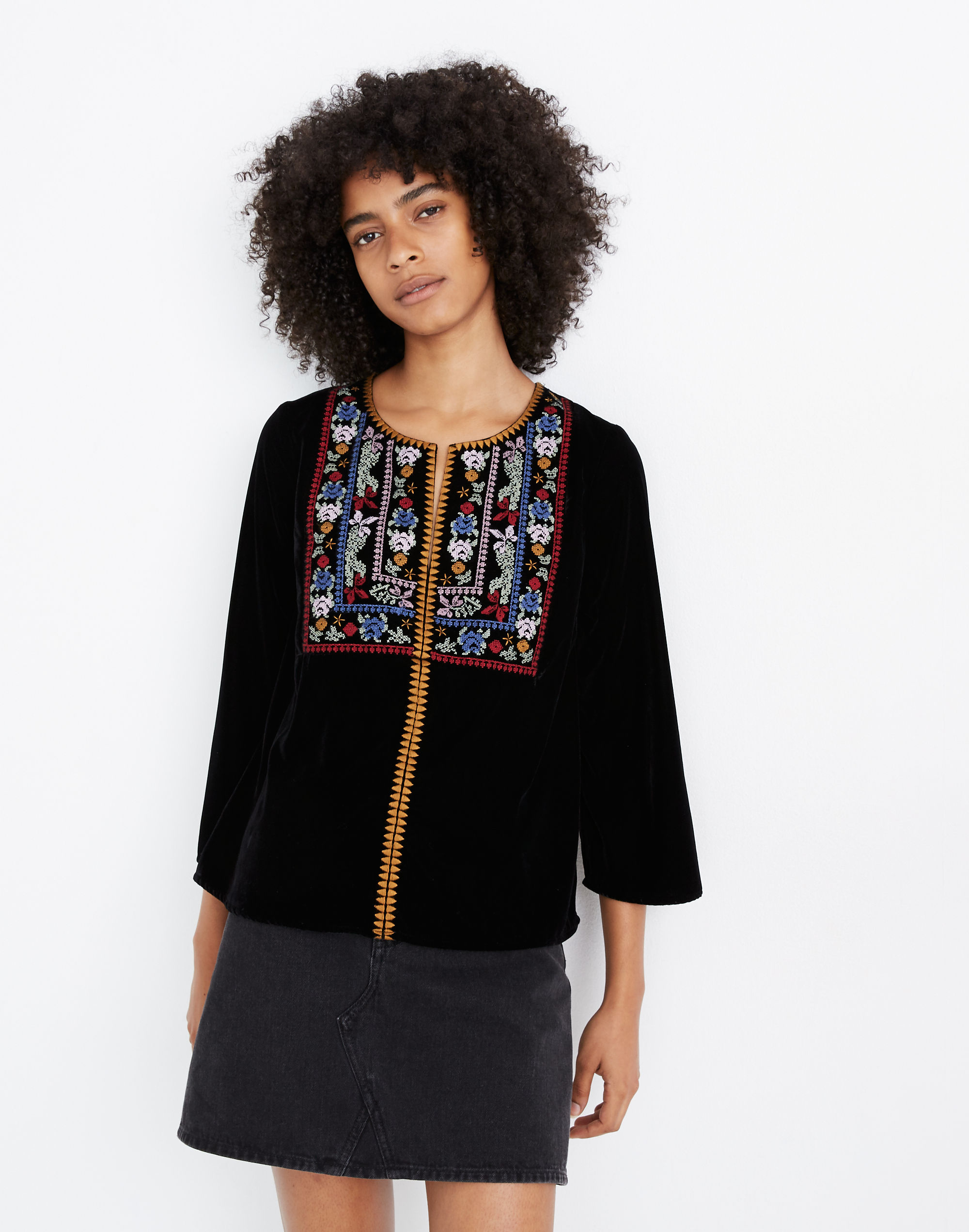 Embroidered Velvet Top