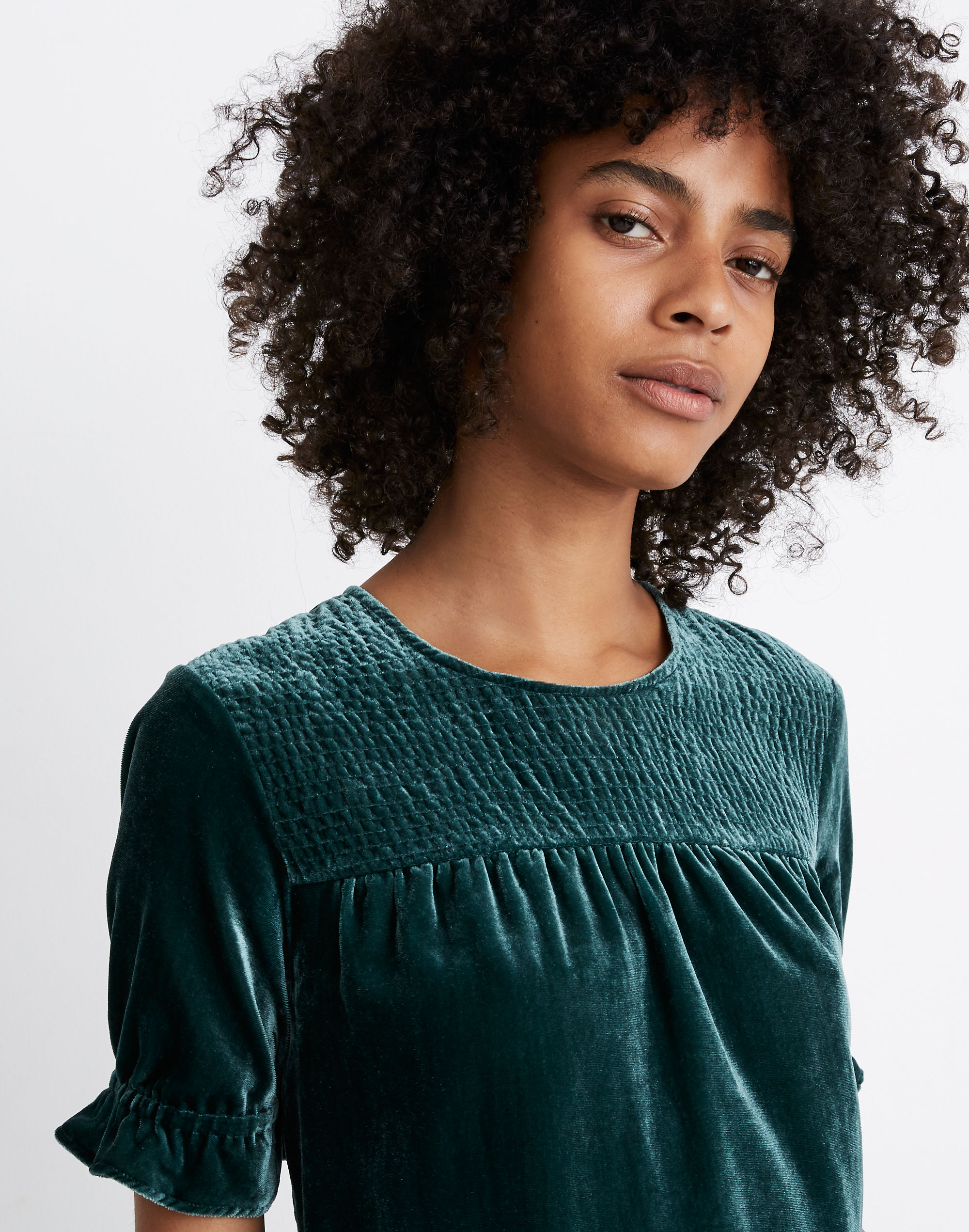 Velvet Smocked-Yoke Tiered Top