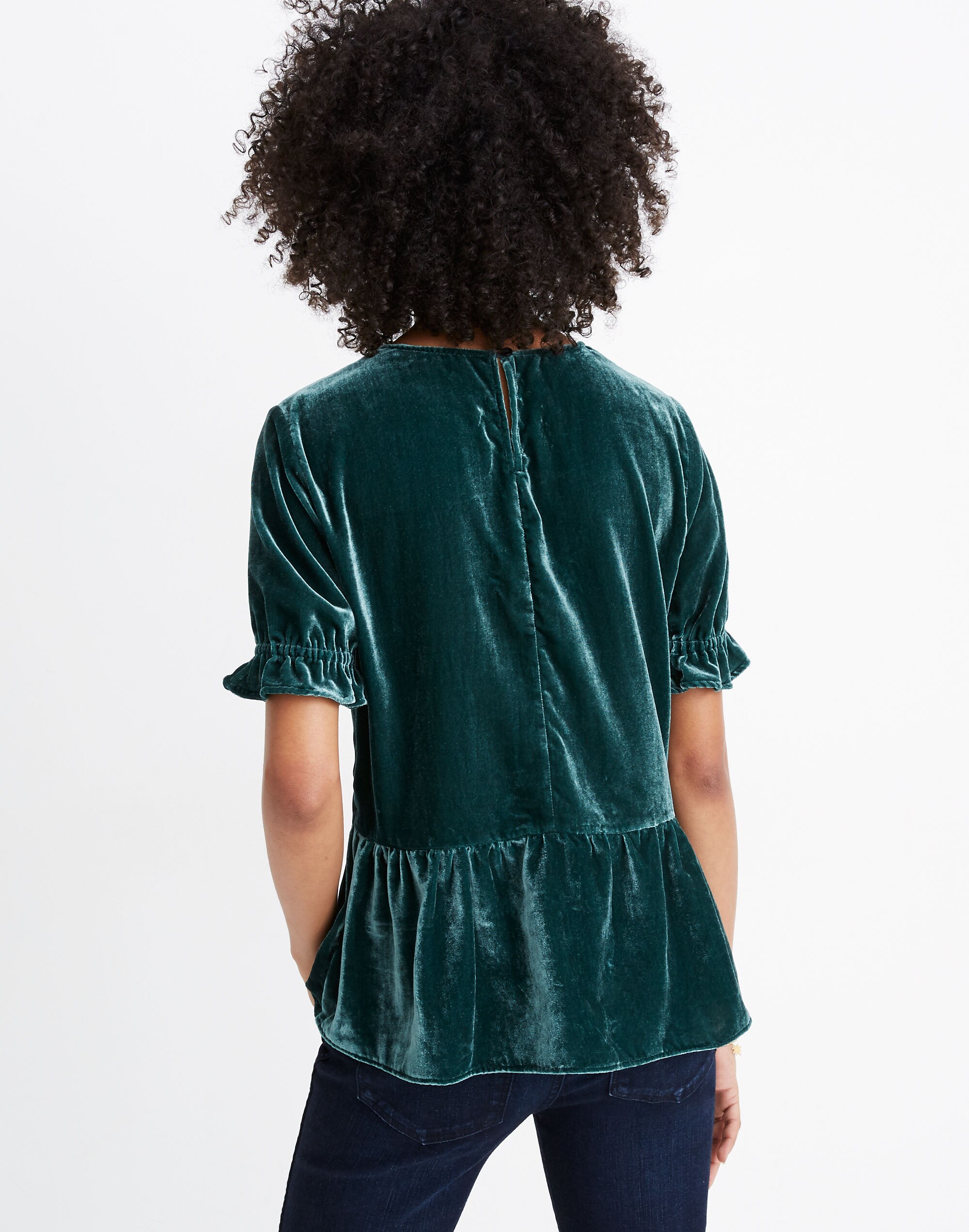 Velvet Smocked-Yoke Tiered Top