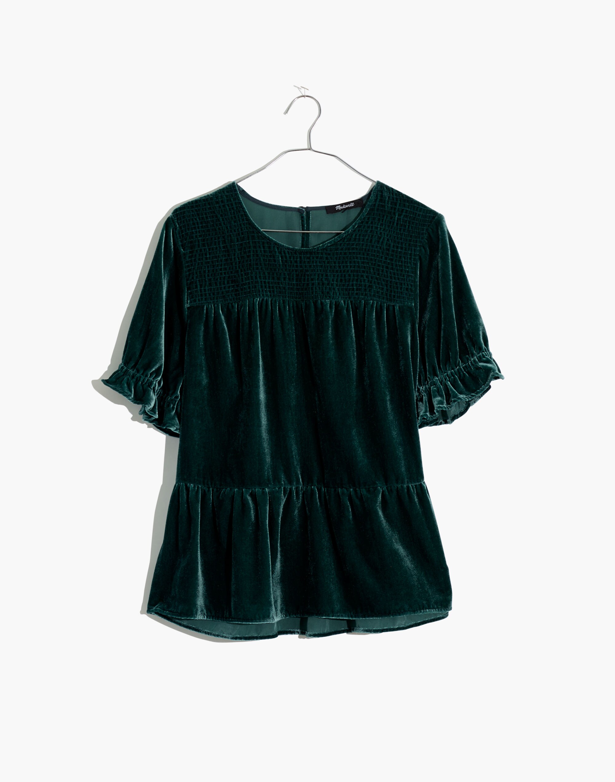 Velvet Smocked-Yoke Tiered Top