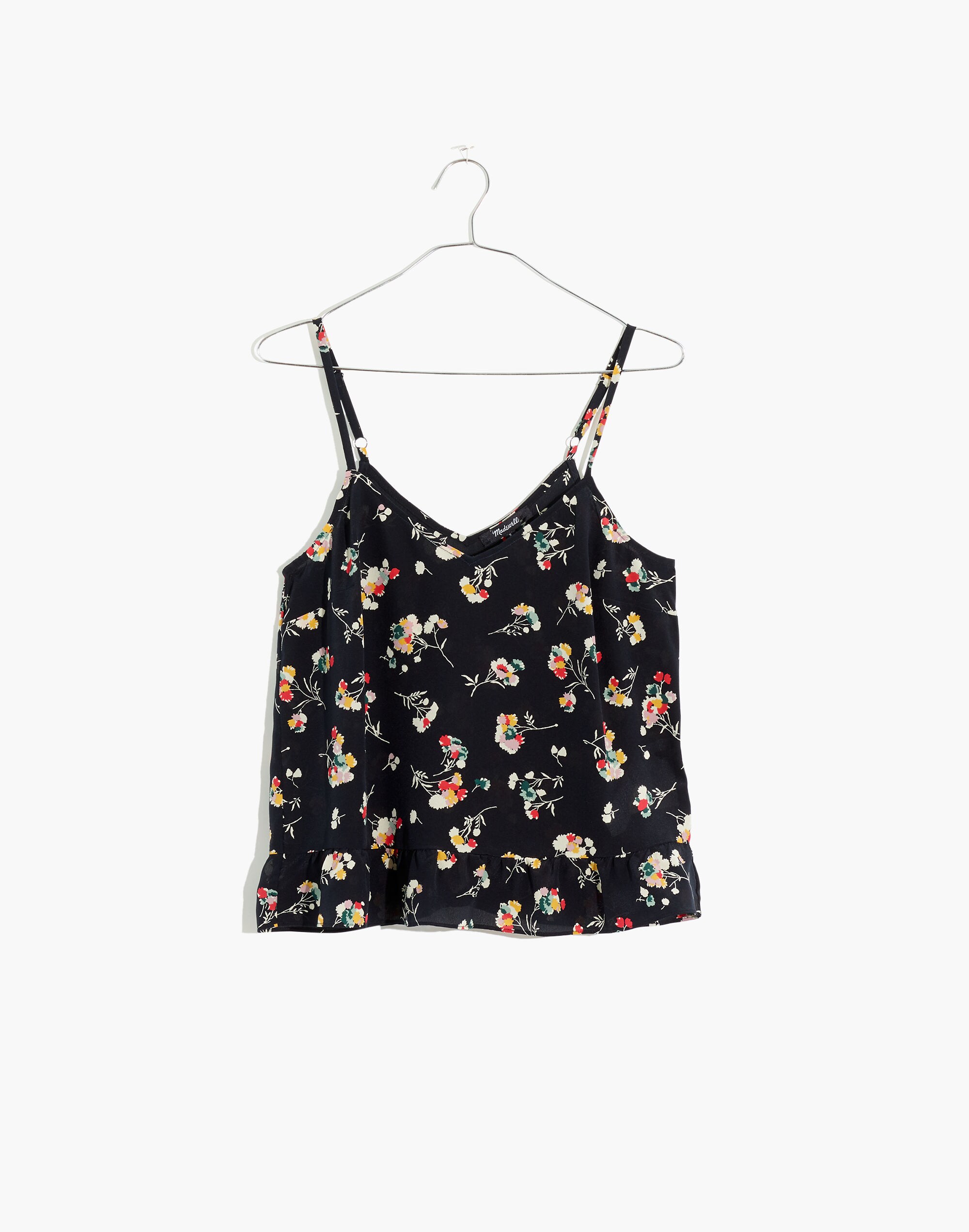 Silk Ruffle-Hem Cami Top in Carnation Toss