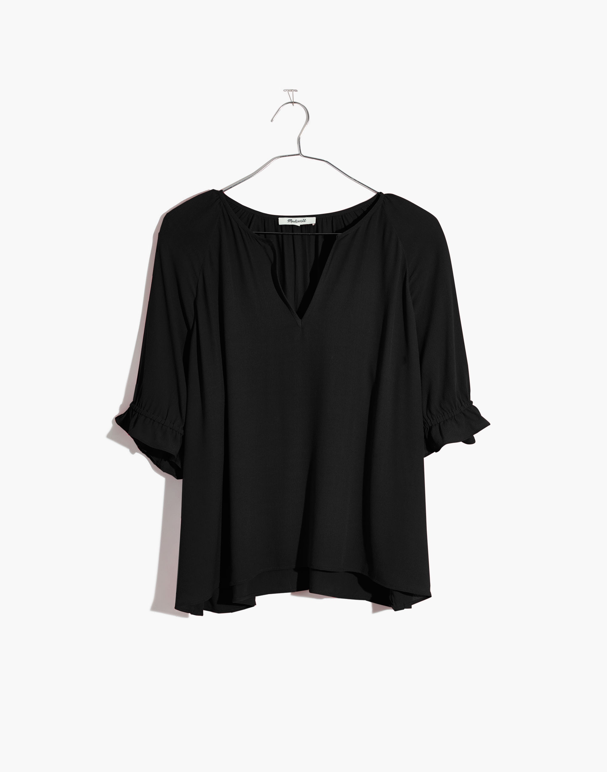 notched ruffle-cuff top