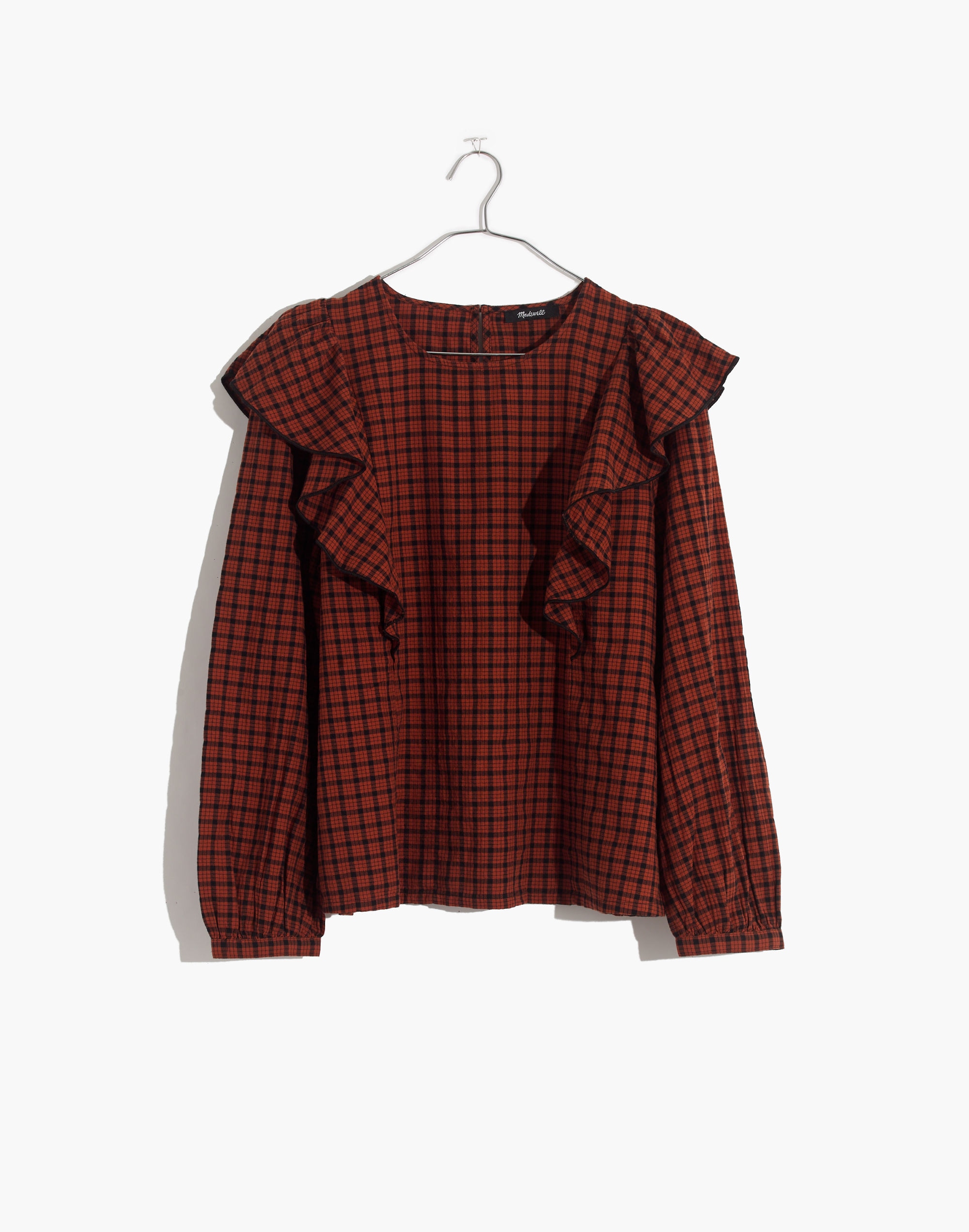 Ruffle-Front Top in Plaid