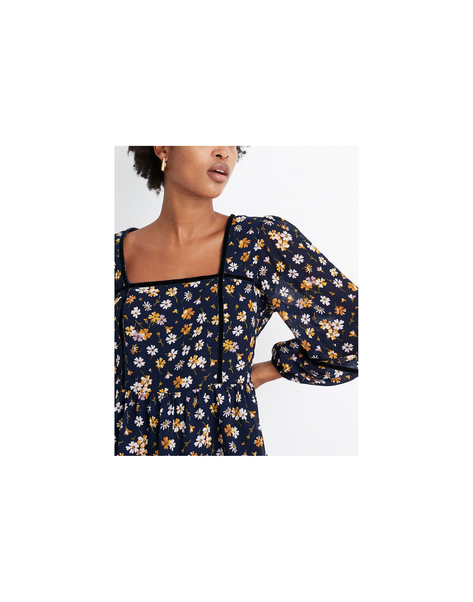 Velvet-Trimmed Square-Neck Top in Petal Party