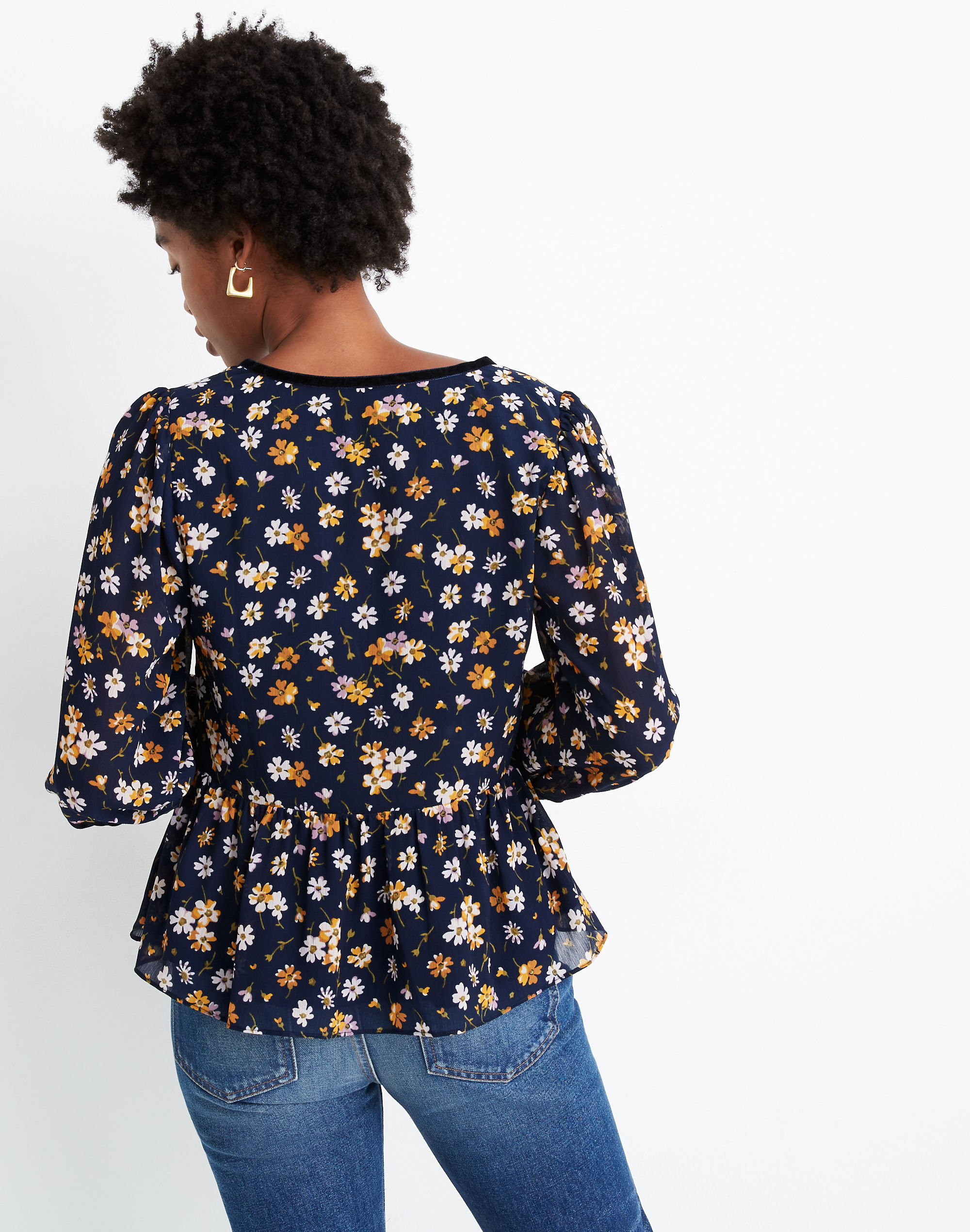 Velvet-Trimmed Square-Neck Top in Petal Party