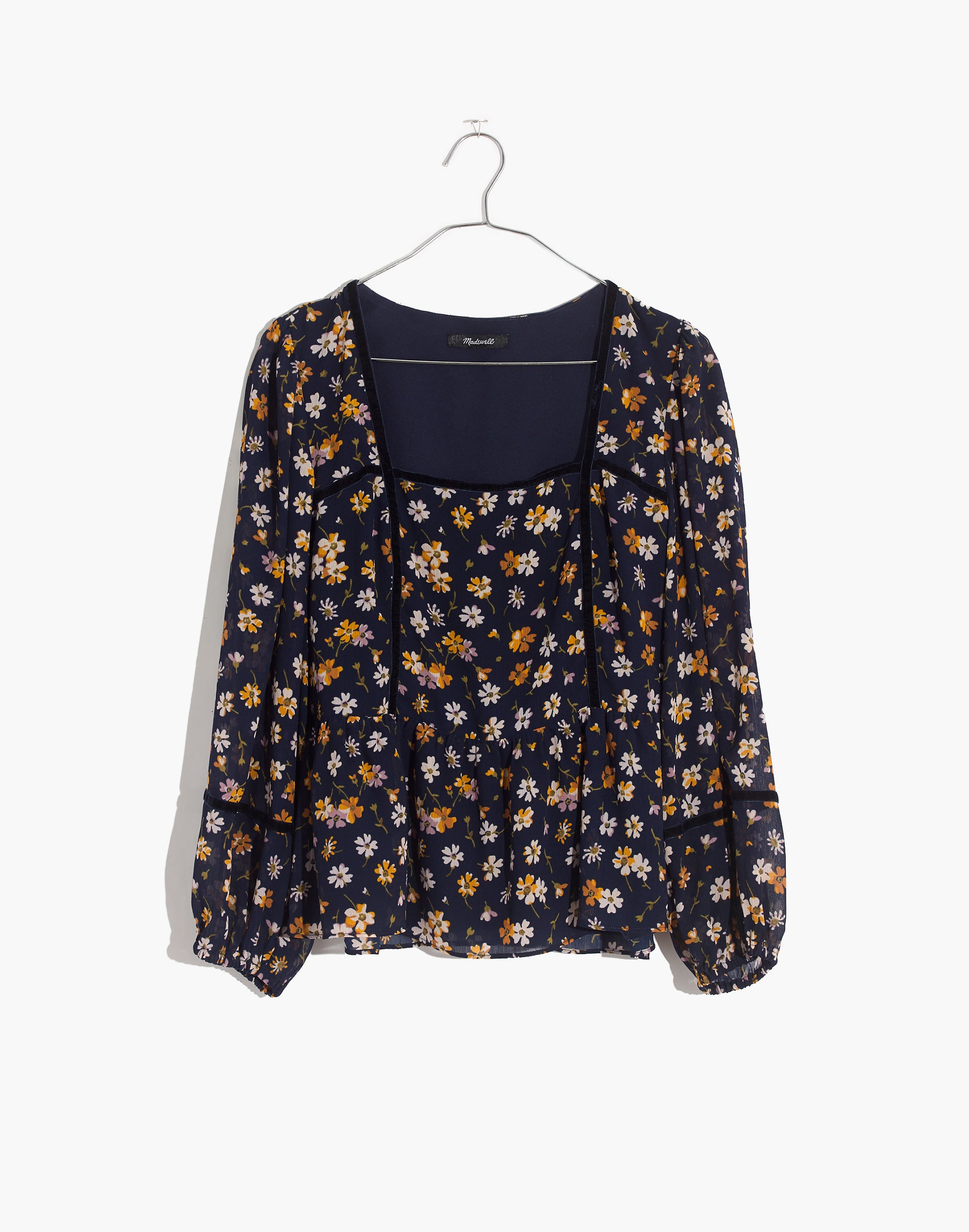 Velvet-Trimmed Square-Neck Top in Petal Party