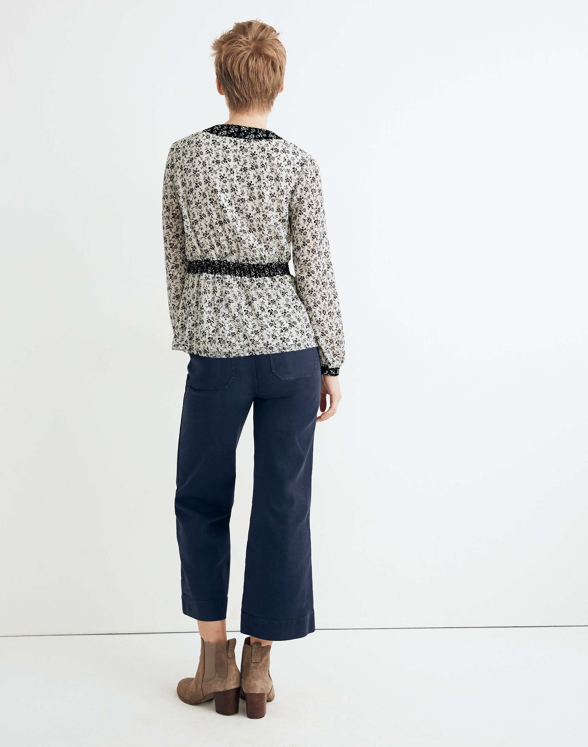 V-Neck Peplum Top in Clipdot Branch Floral