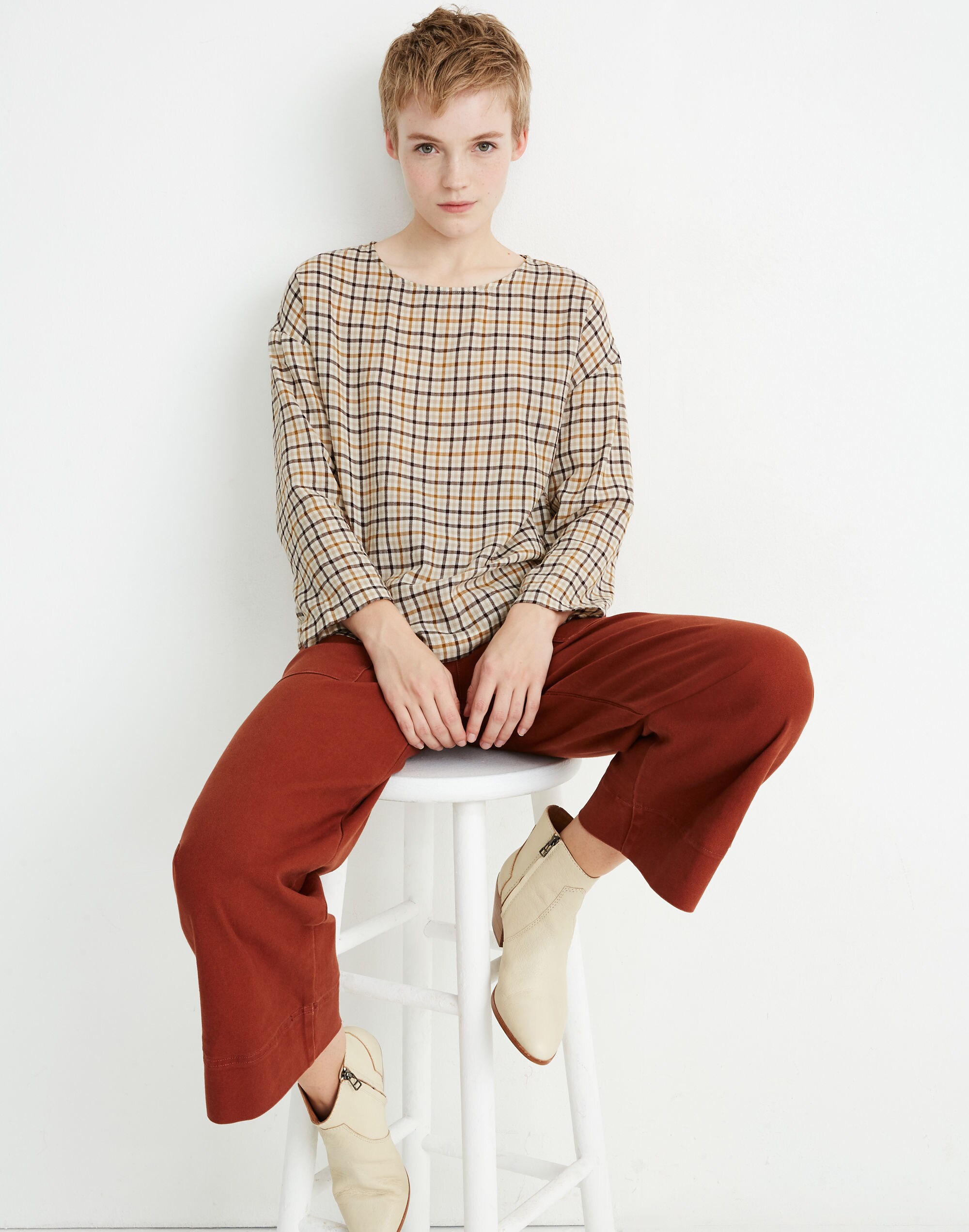 Boxy Tee Top in Houndstooth