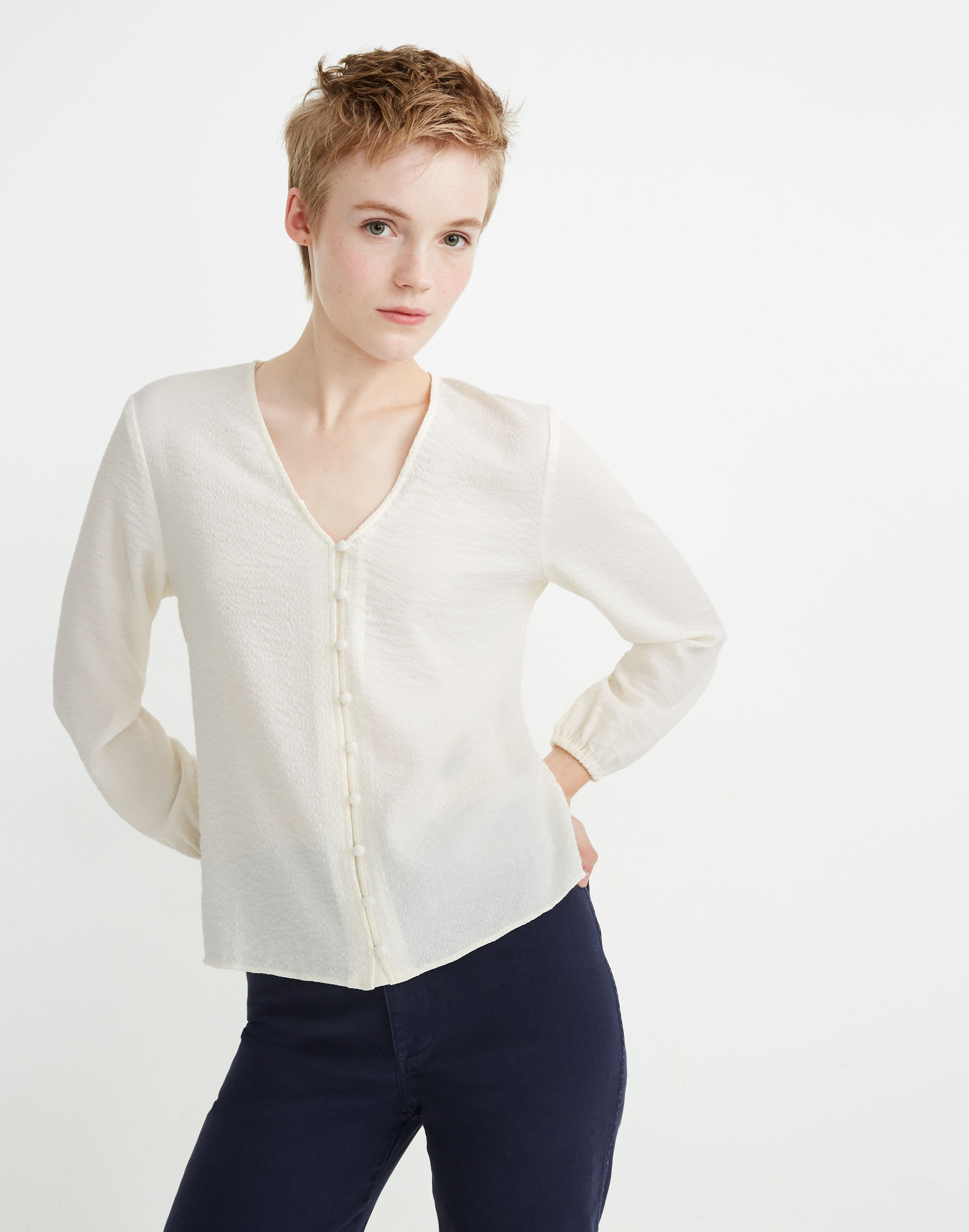 V-Neck Button-Down Shirt