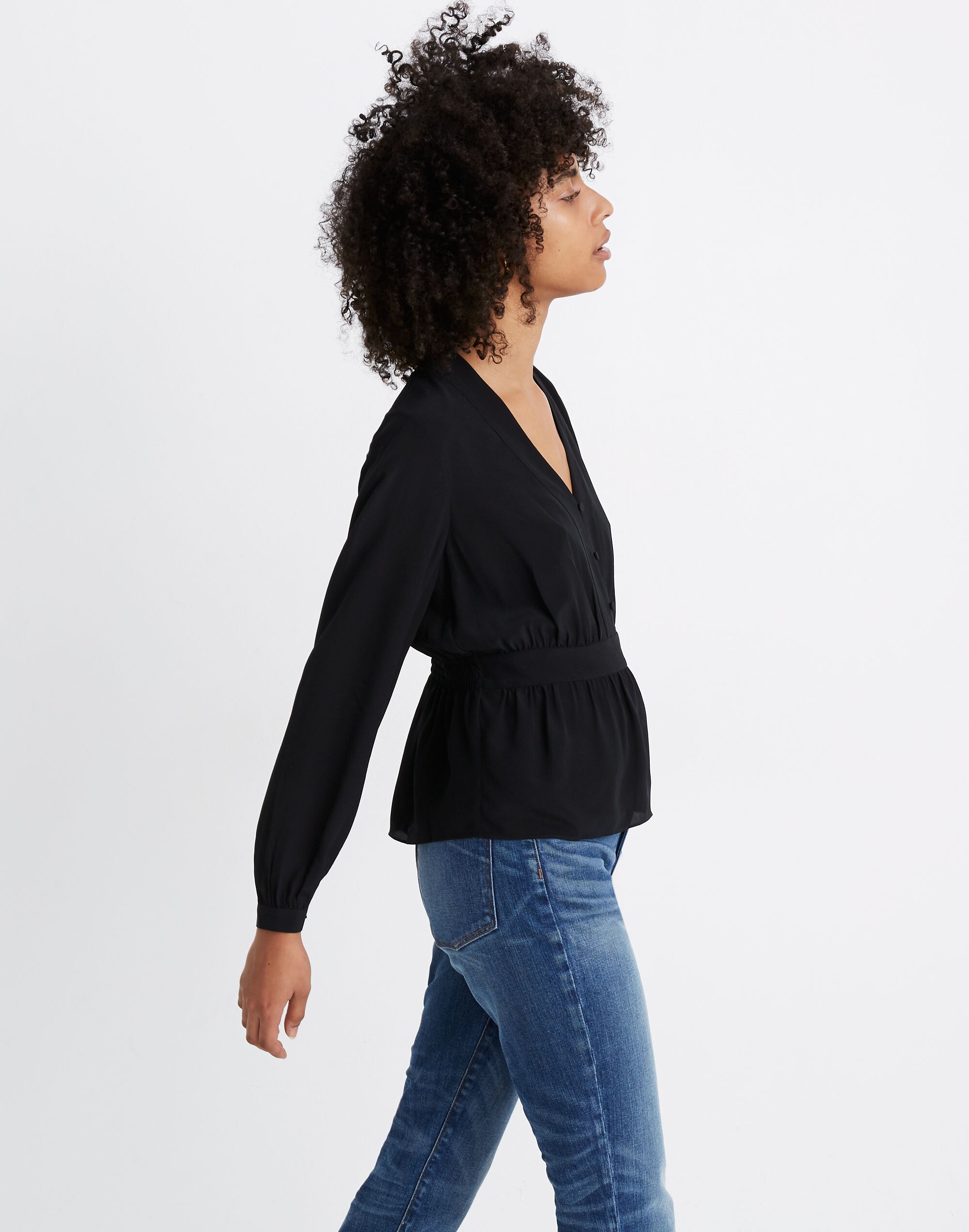 Silk V-Neck Peplum Top