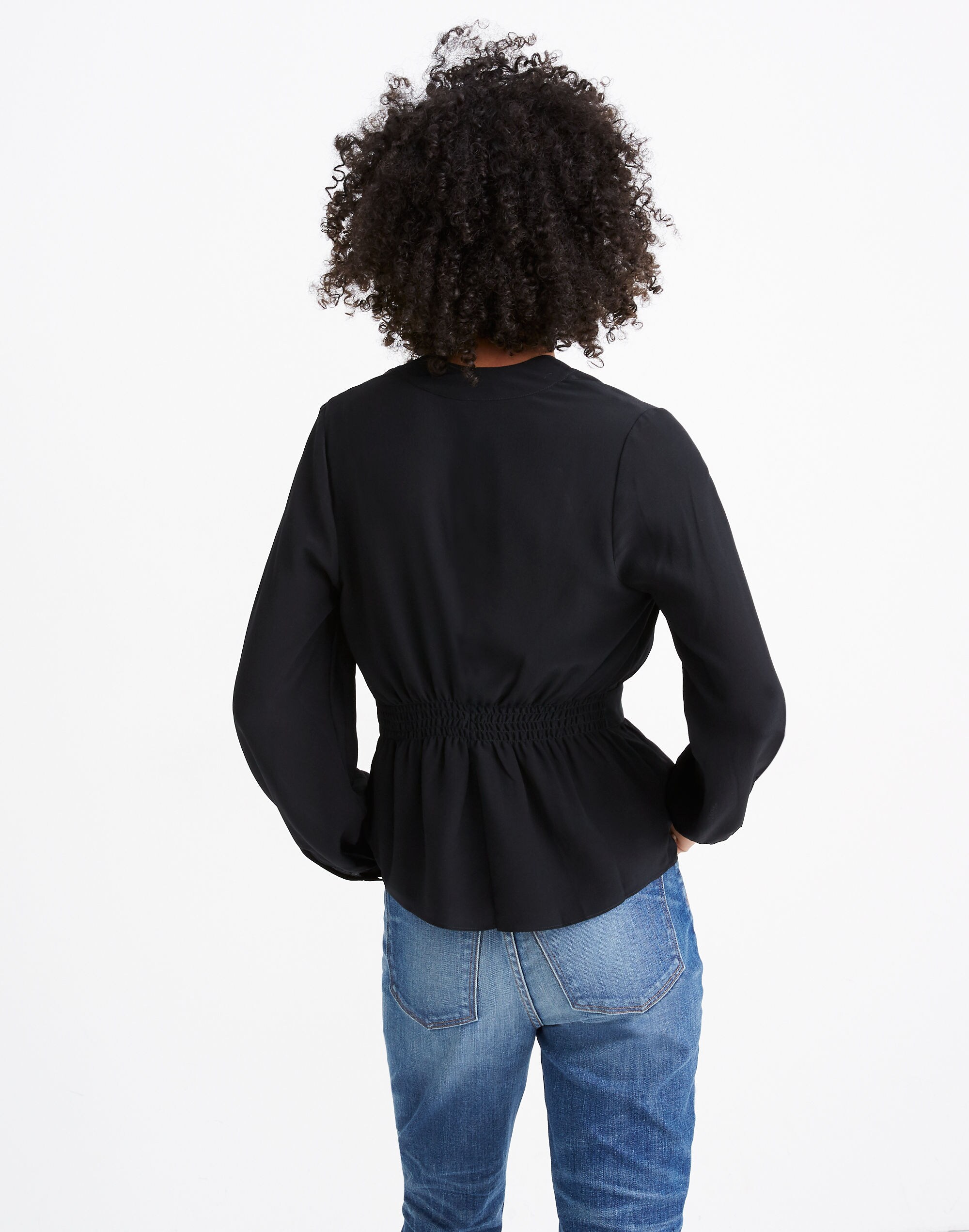 Silk V-Neck Peplum Top