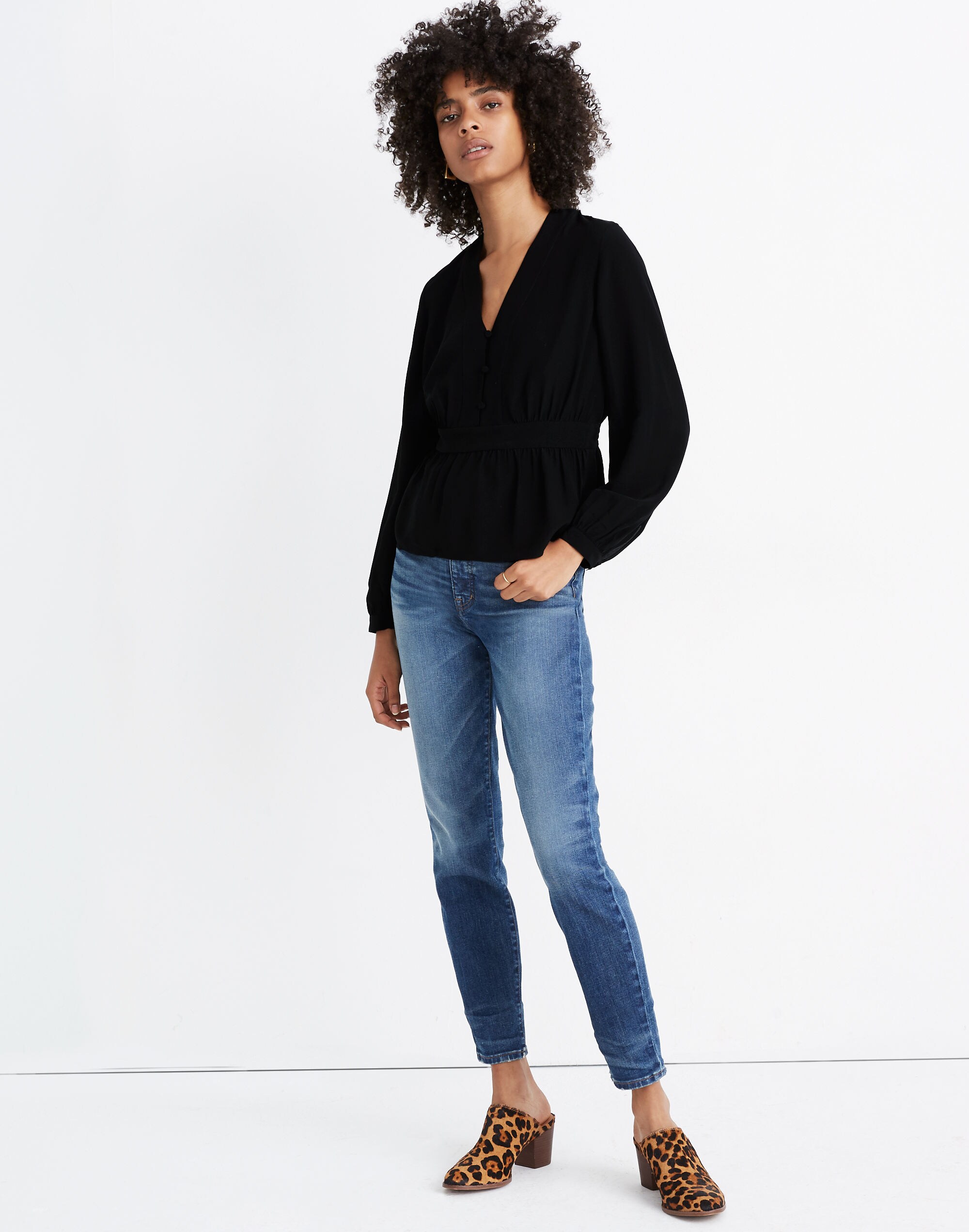 Silk V-Neck Peplum Top