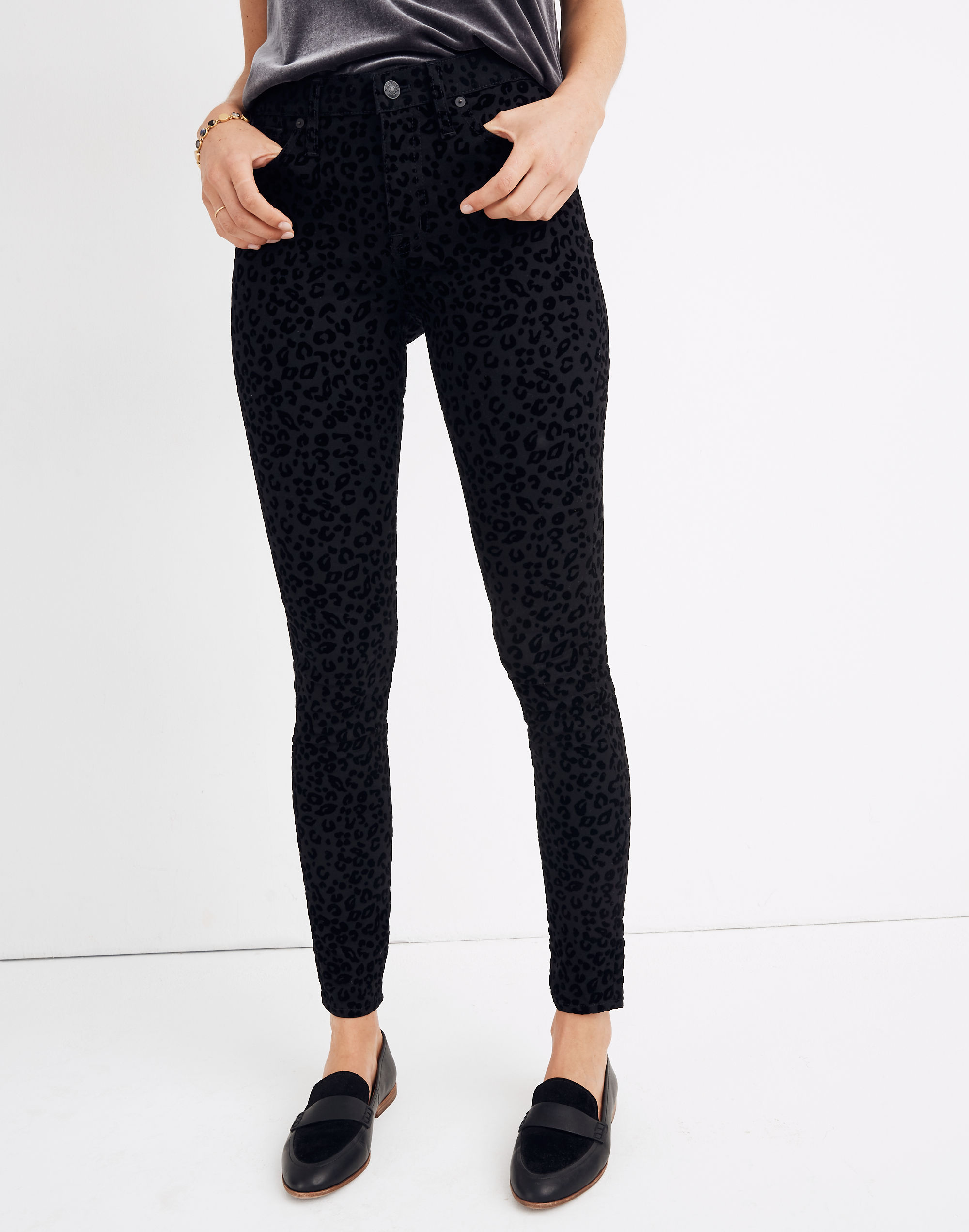 9" Mid-Rise Skinny Jeans: Flocked Leopard Edition