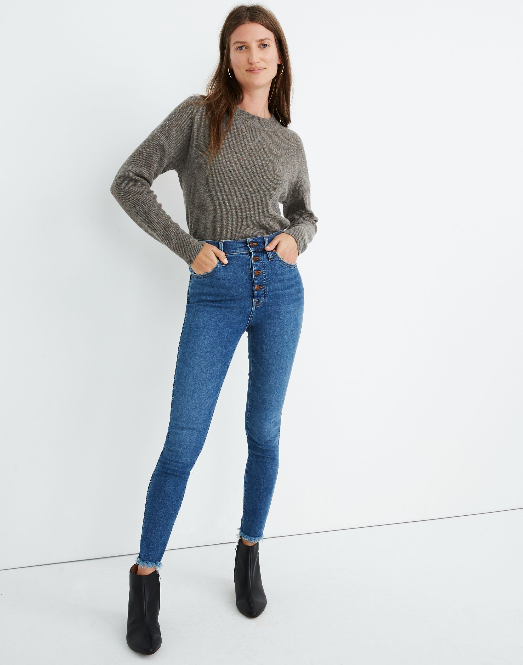 10" High-Rise Skinny Jeans in Mackey Wash: Button-Front Edition