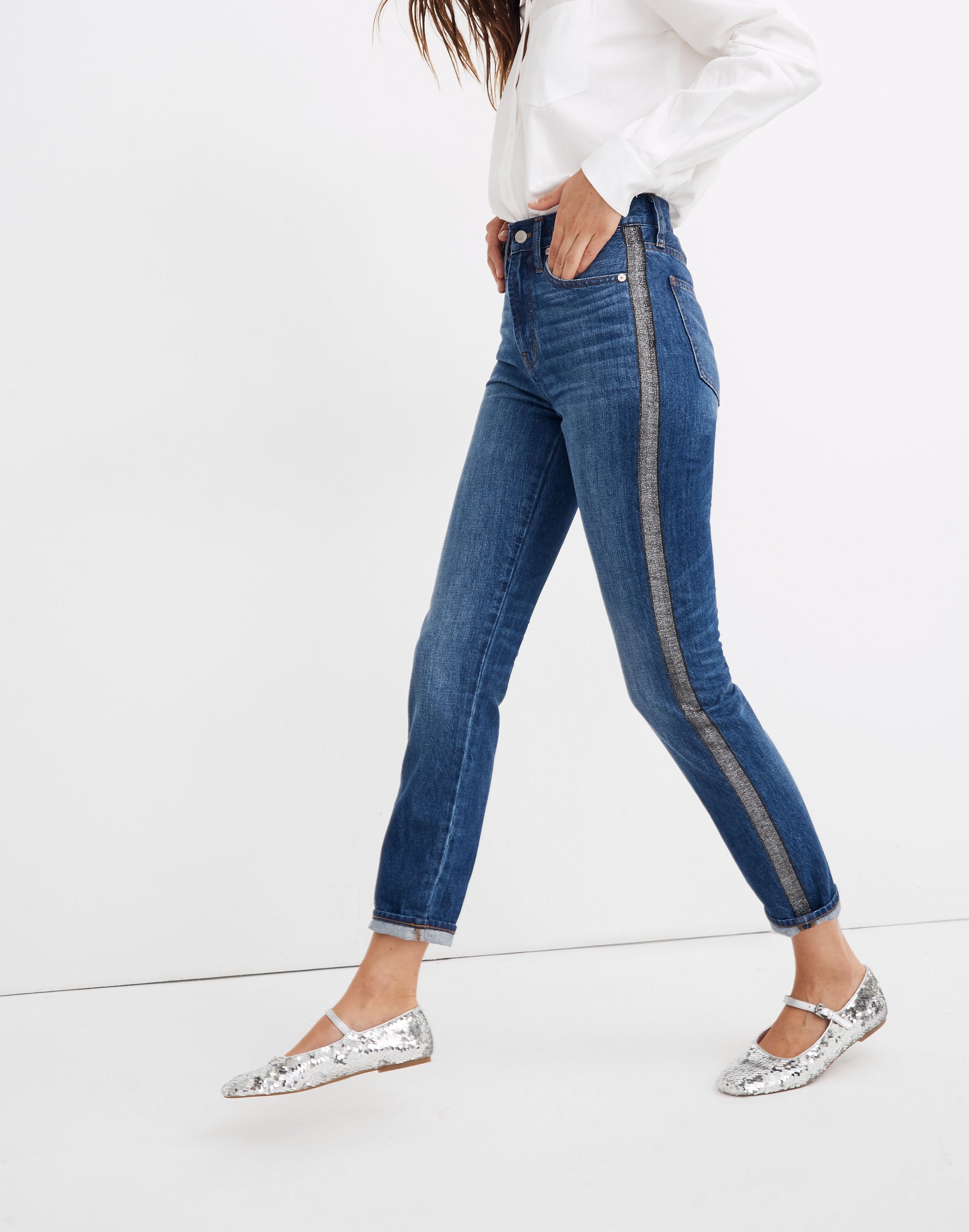 The Perfect Vintage Jean: Metallic Tuxedo Stripe Edition