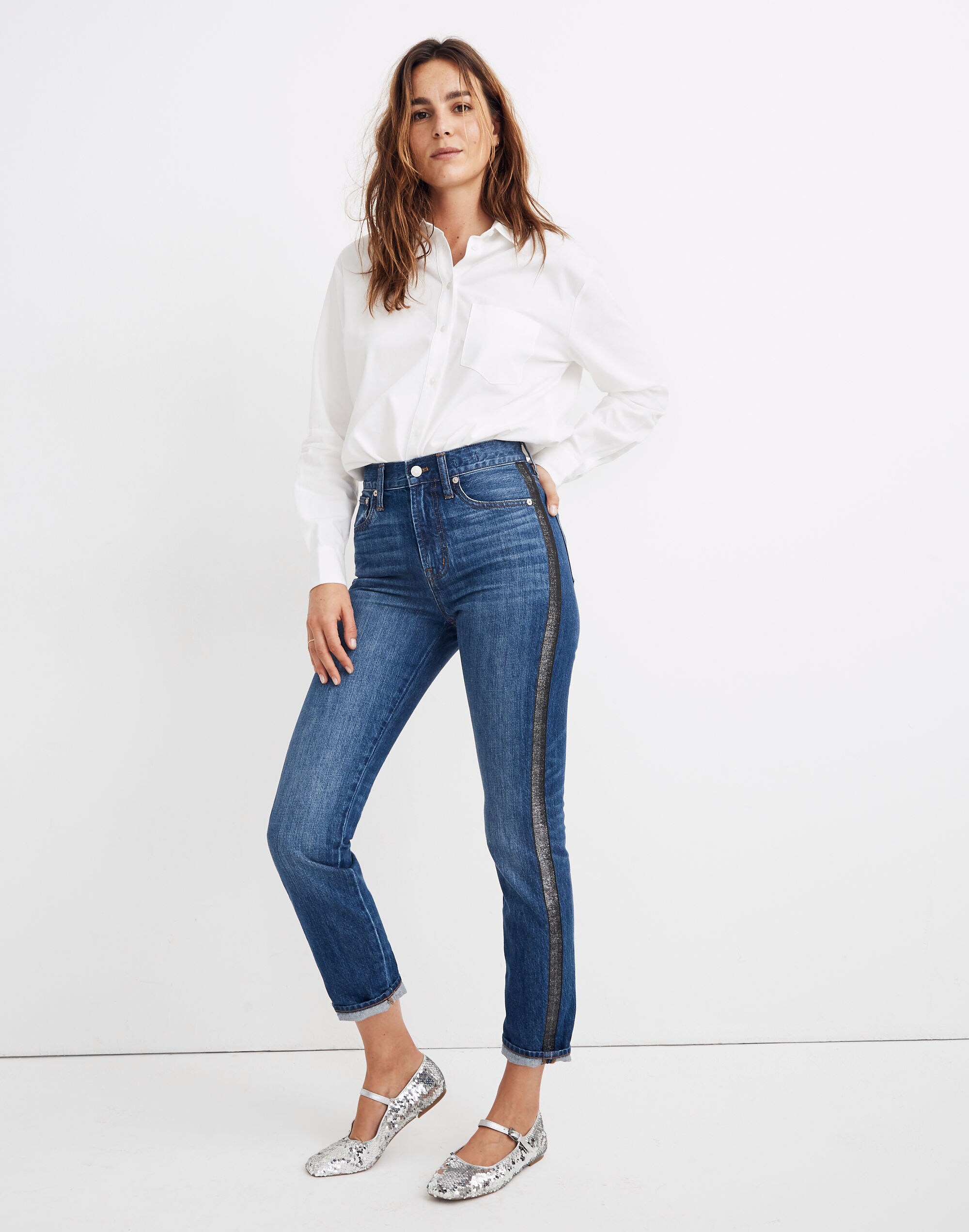The Perfect Vintage Jean: Metallic Tuxedo Stripe Edition