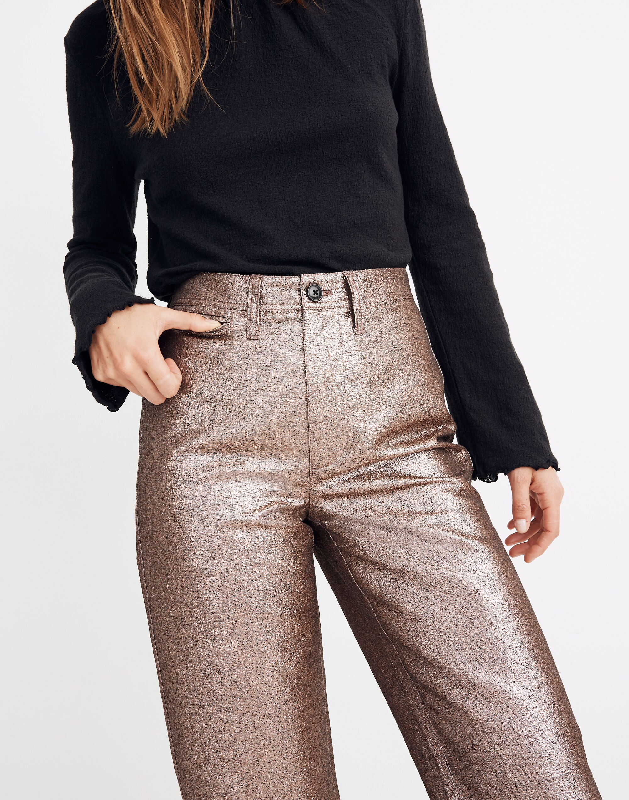 Slim Emmett Wide-Leg Crop Pants in Metallic