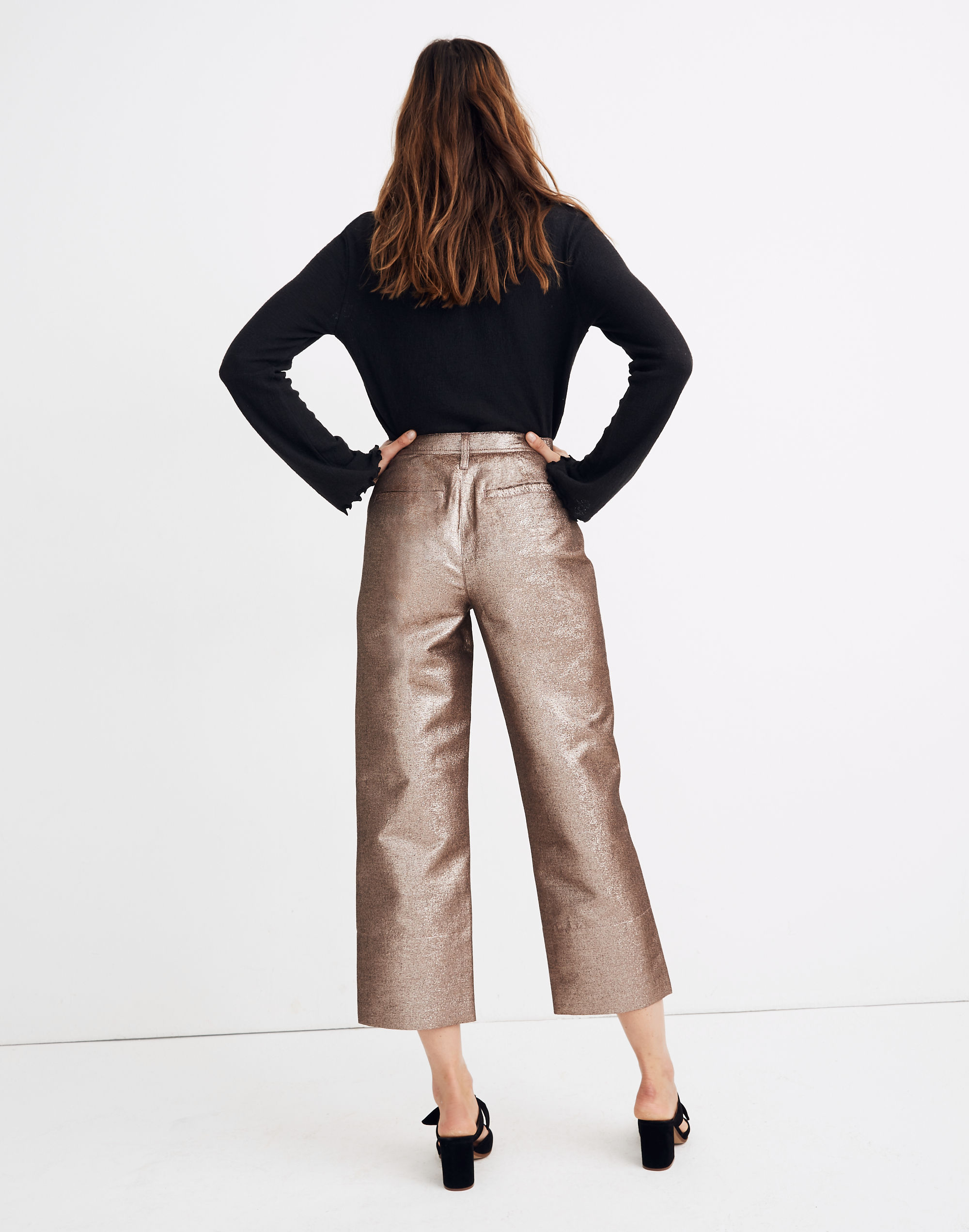 Slim Emmett Wide-Leg Crop Pants in Metallic