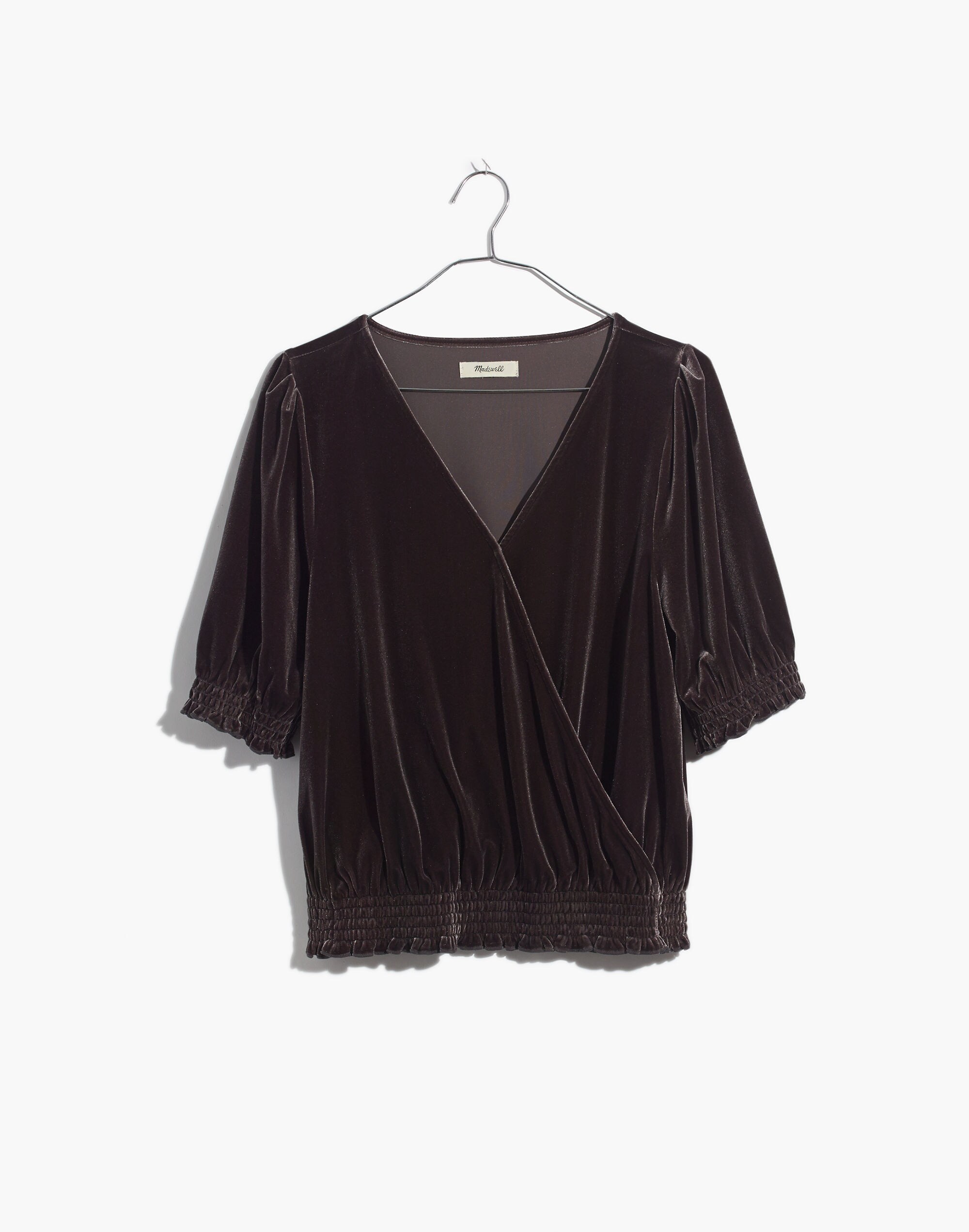 Velvet Smocked Crossover Top