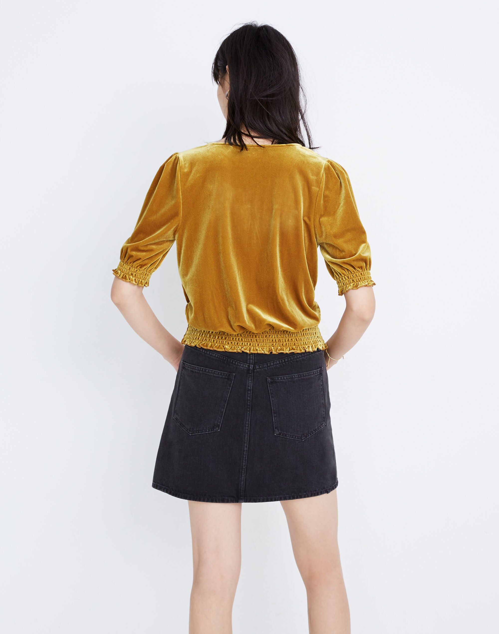 Velvet Smocked Crossover Top