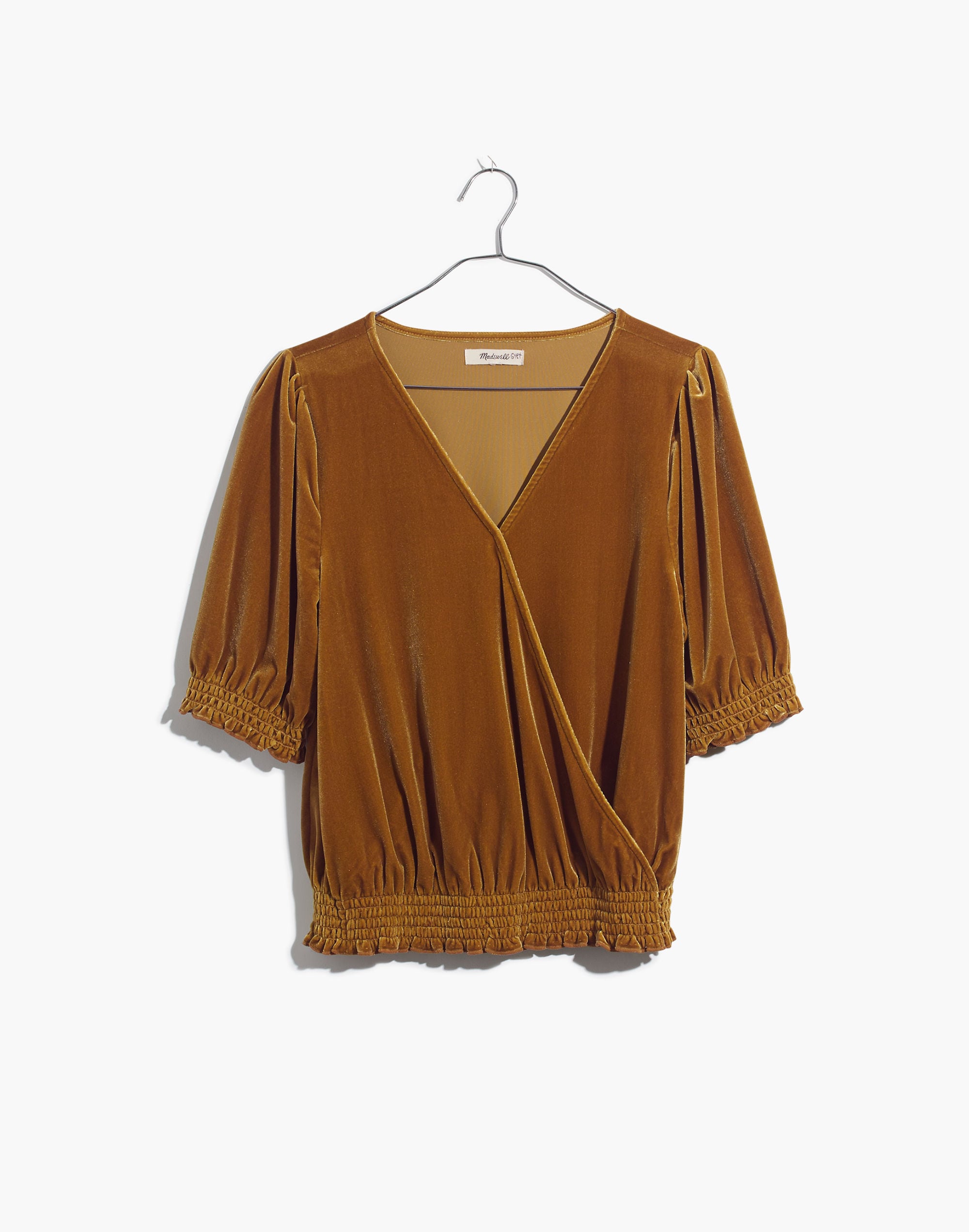 Velvet Smocked Crossover Top