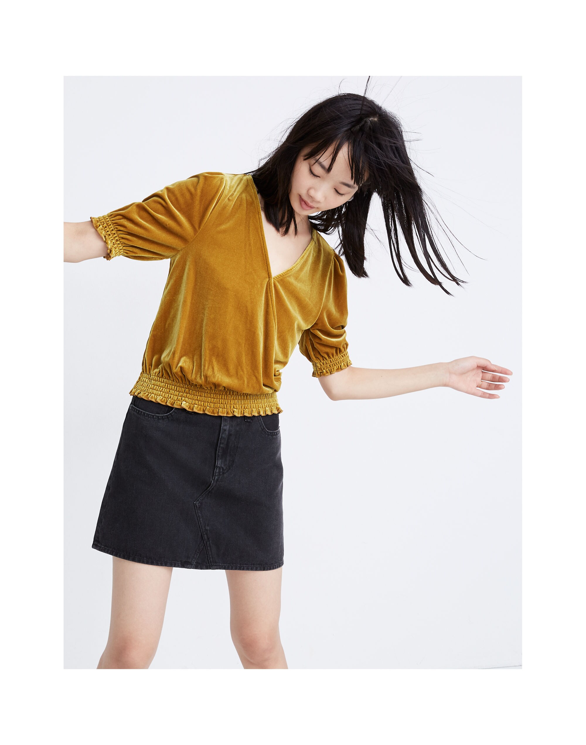 Velvet Smocked Crossover Top