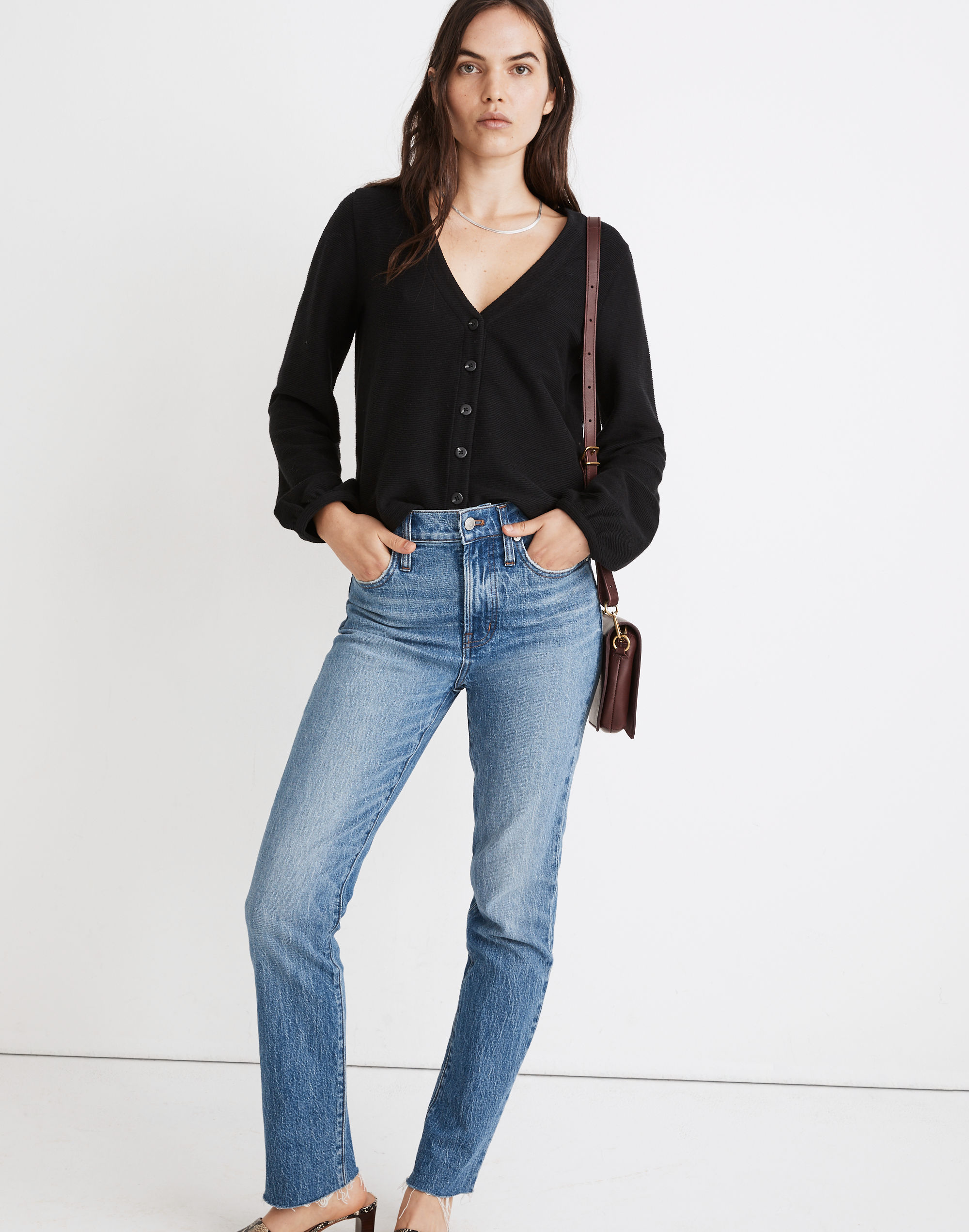 Bubble-Sleeve Cardigan Top