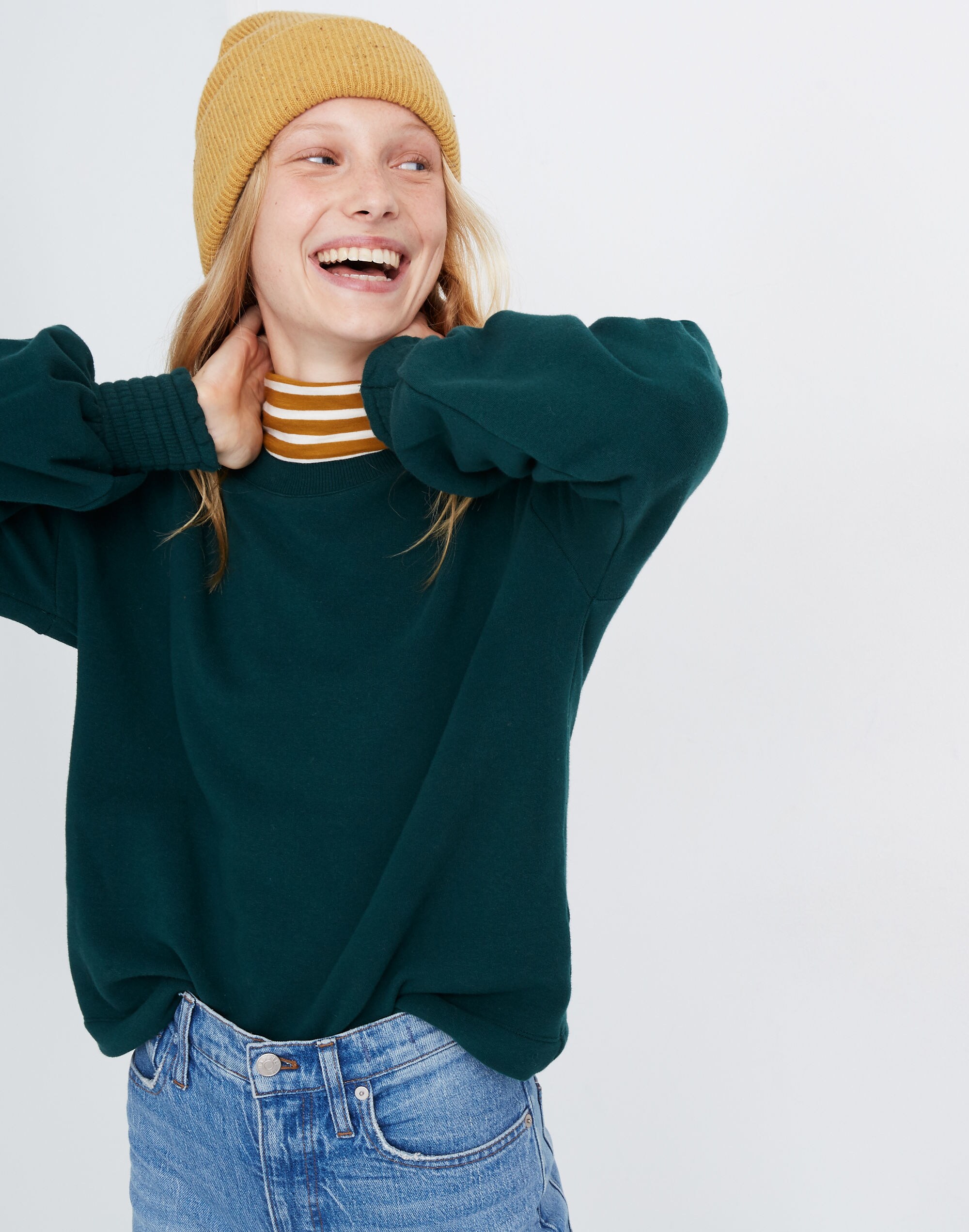 Smocked-Cuff Sweatshirt