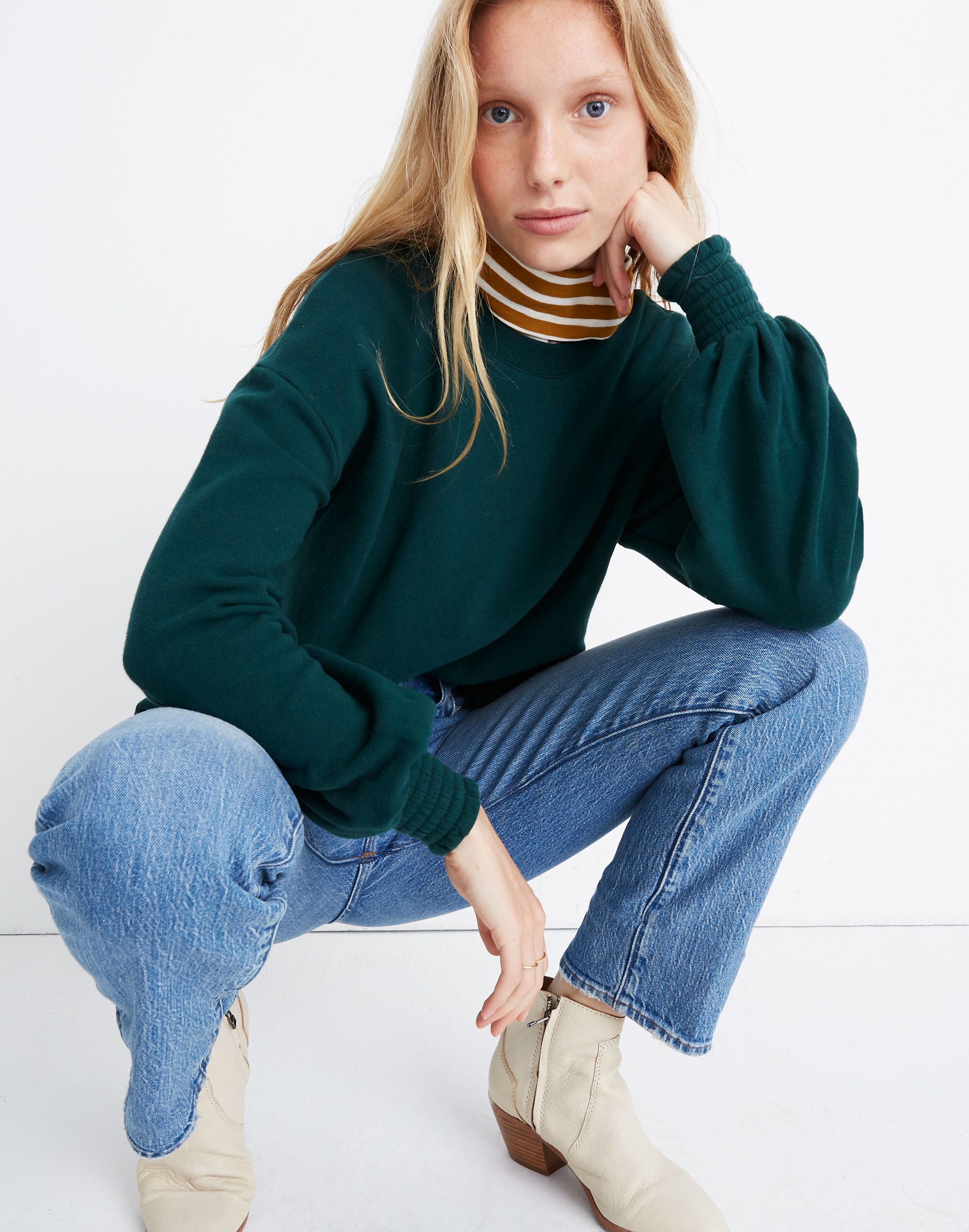 Smocked-Cuff Sweatshirt