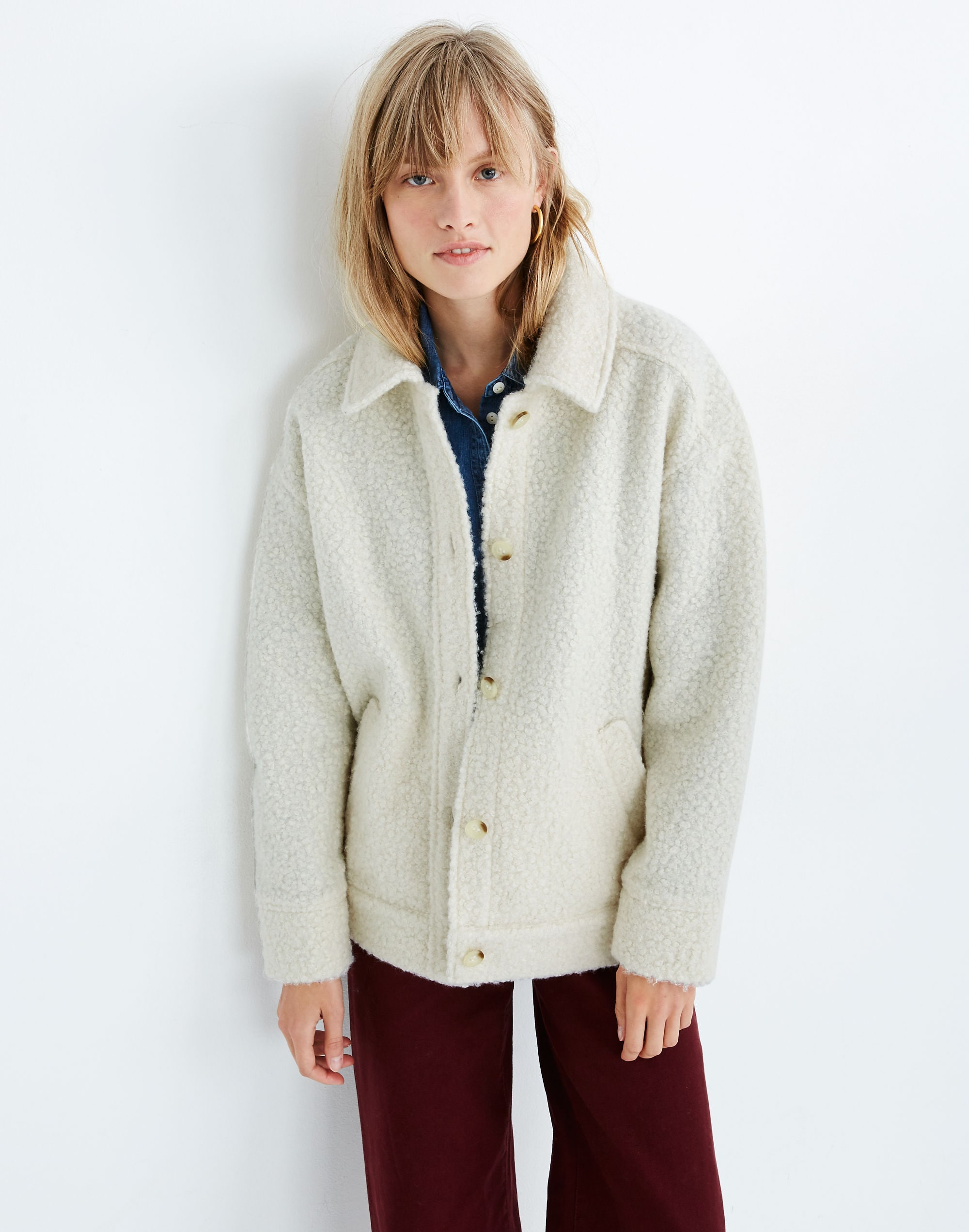 boucl&eacute; bomber jacket